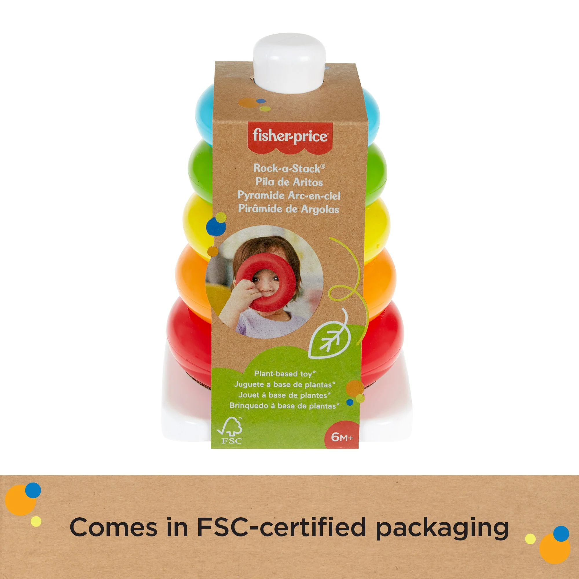 Fisher-Price Rock-A-Stack Baby Toy, Ring Stacking Toy, Plant-Based Materials, Infant And Toddler Toy