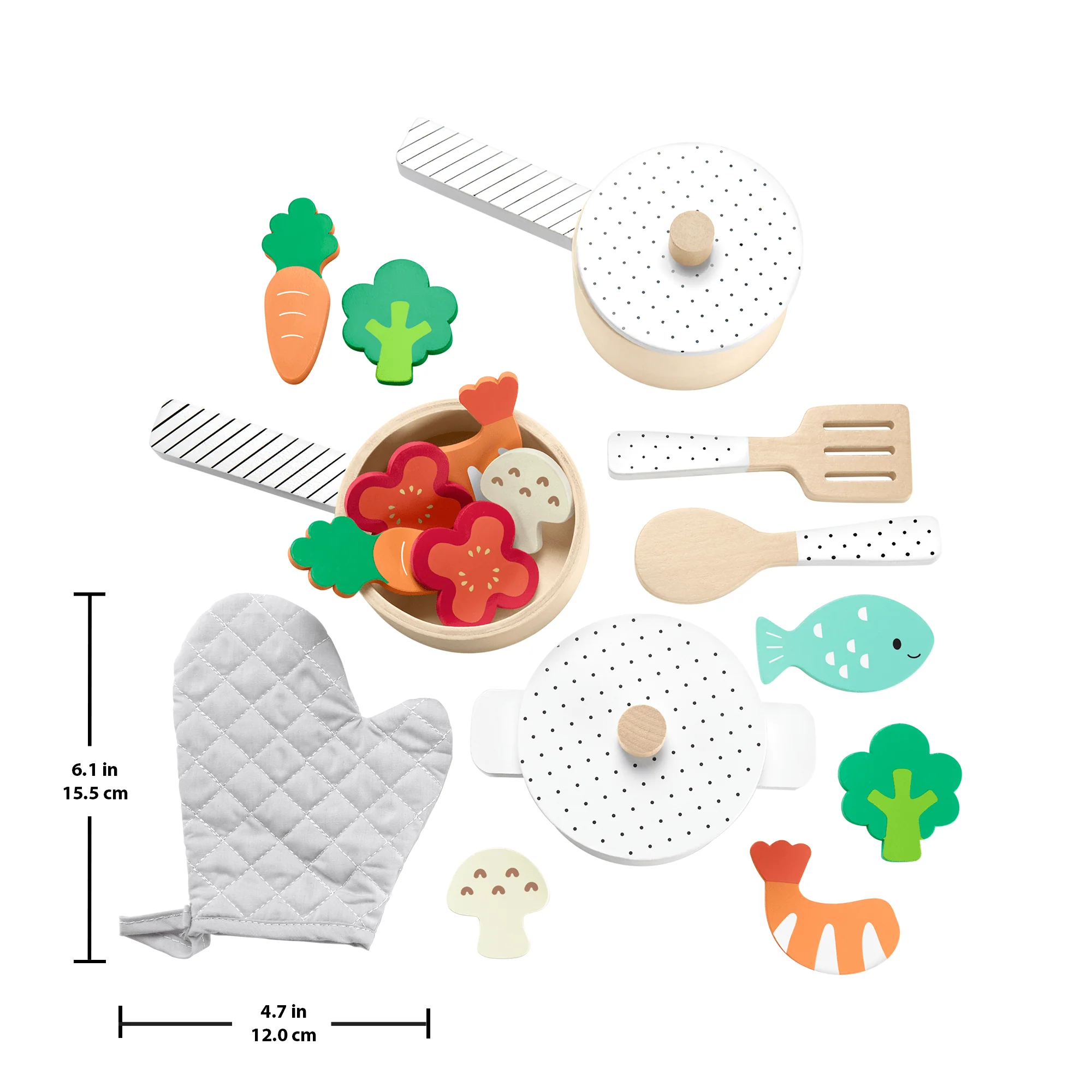 Fisher-Price Wooden Pots & Pans Set For Preschool Kitchen Pretend Play, 19 Wood Pieces