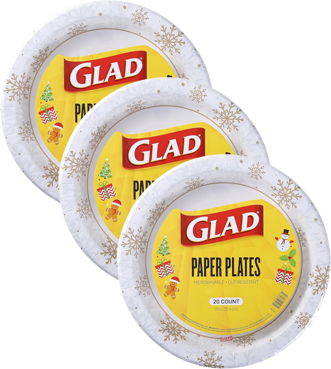 Glad Disposable Holiday Paper Plates, 10 Inch, 20 Count - Red Snowflake Design, Heavy Duty and Microwavable