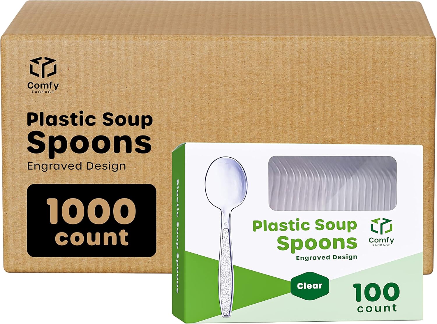 Comfy Package [100 Pack Clear Plastic Knives Heavy Duty with Engraved Design - Plastic Knives Disposable, Sturdy Plastic Silverware for Parties, Weddings, and Events