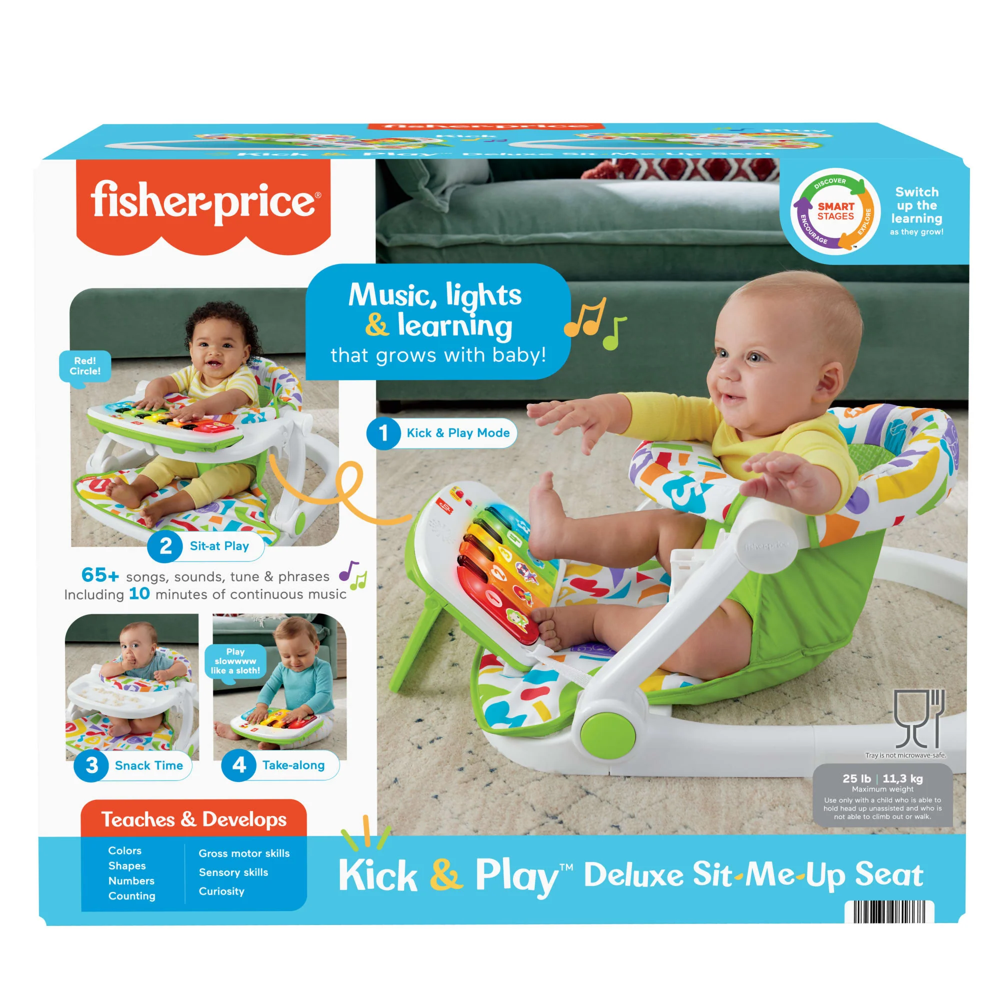 Fisher-Price Deluxe Kick & Play Sit-Me-Up Floor Seat Infant Chair With Piano Learning Toy