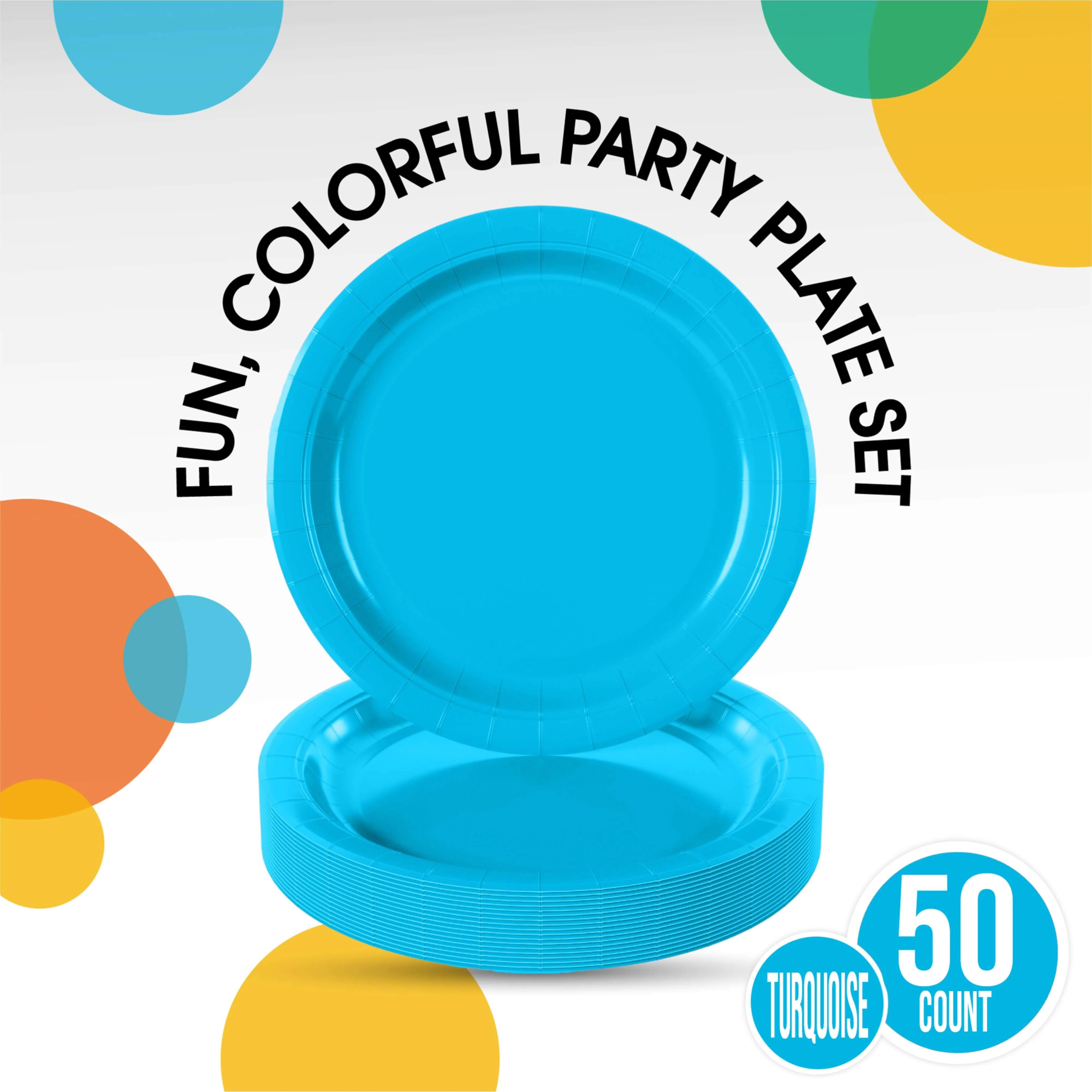 9 In. Turquoise Paper Plates - 50 Ct.