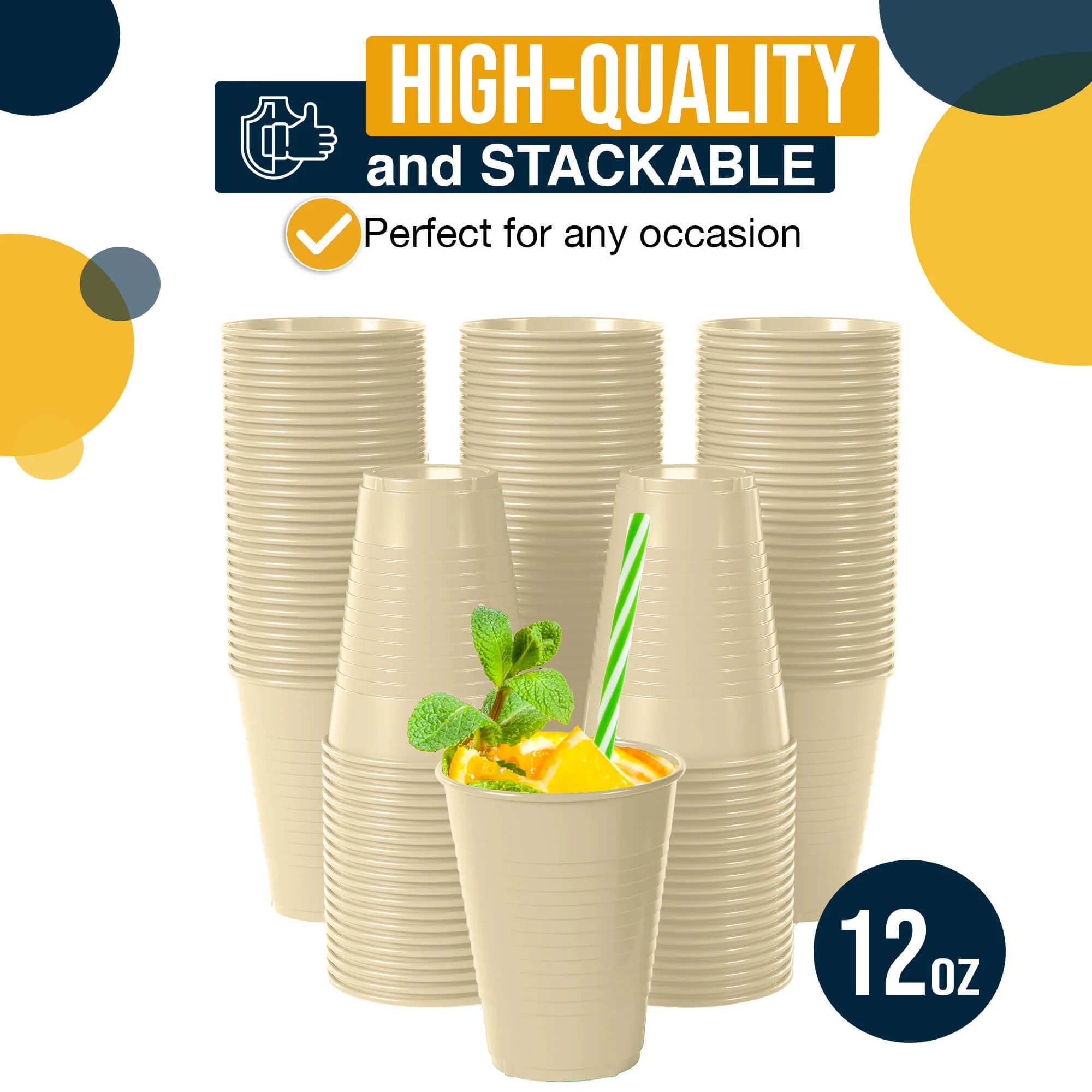 12 Oz. Ivory Plastic Cups | 50 Count