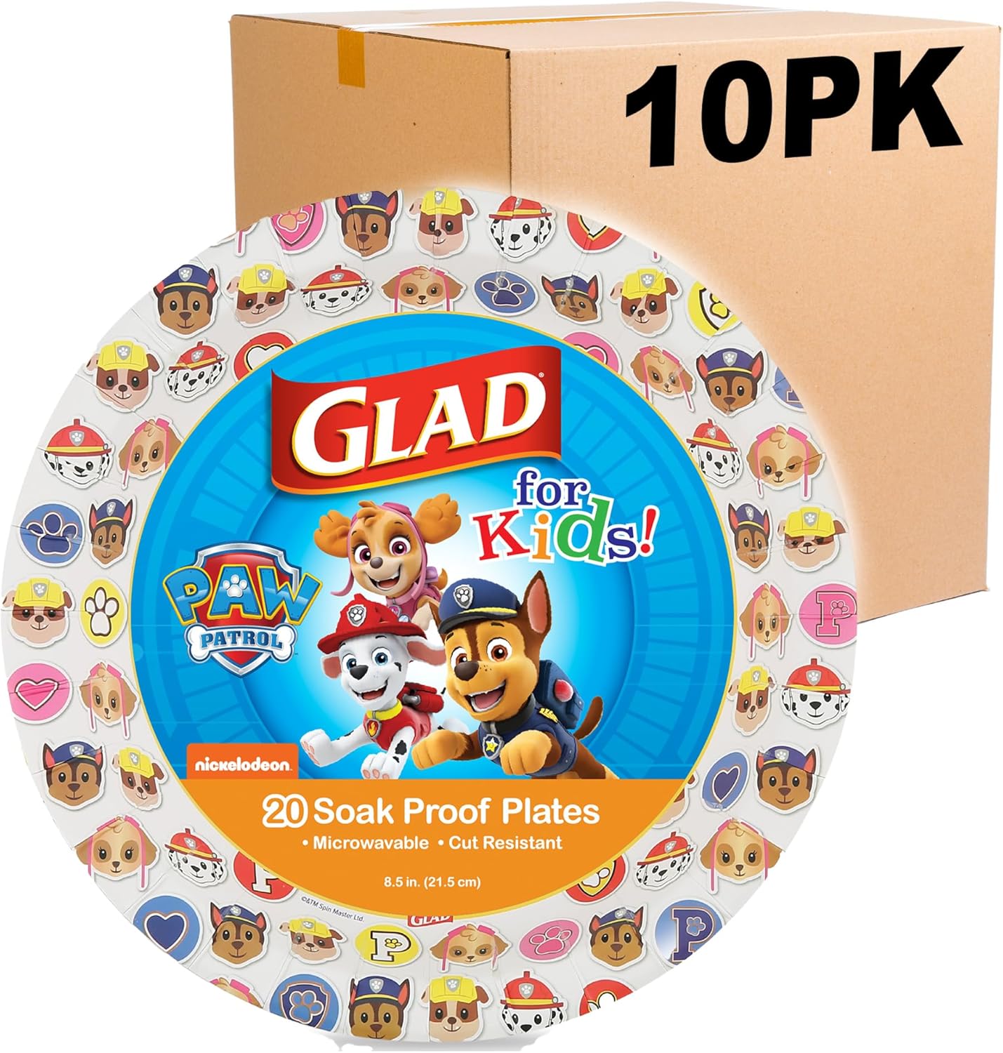 Glad for Kids Paw Patrol Emoji Disposable Paper Plates - Soak Proof, Microwave Safe Snack Plates, Kid Friendly Dinnerware for Everyday Use, 7 Inch, 20 Count