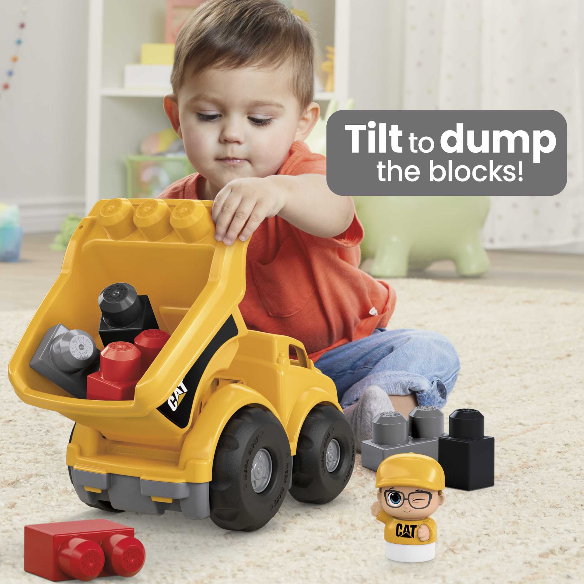 MEGA BLOKS Cat Building Toy Blocks Lil Dump Truck (7 Pieces) Fisher-Price For Toddler