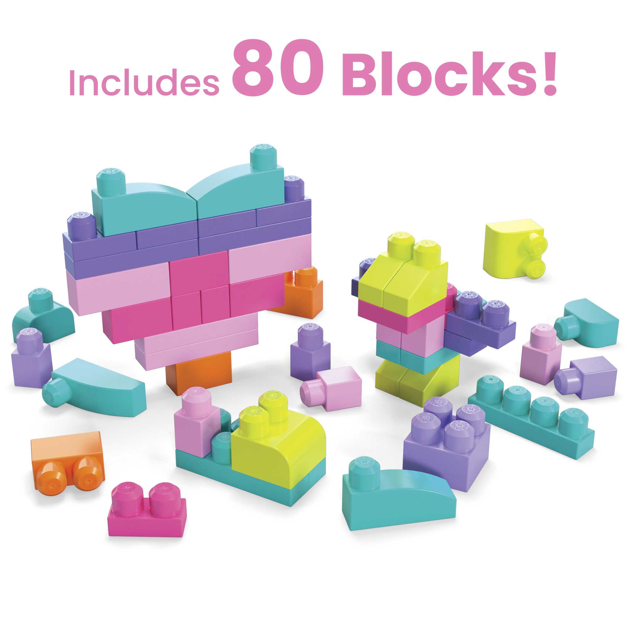 MEGA BLOKS Fisher-Price Toy Blocks Pink Big Building Bag With Storage (80 Pieces) For Toddler