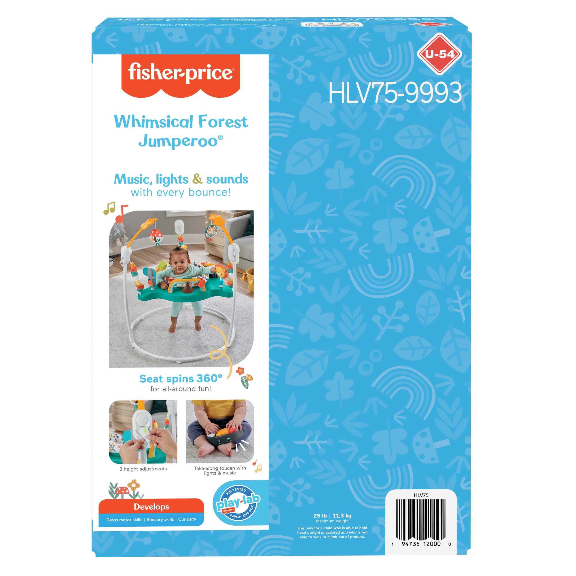 Fisher-Price Baby Bouncer Whimsical Forest Jumperoo Activity Center With Music And Lights