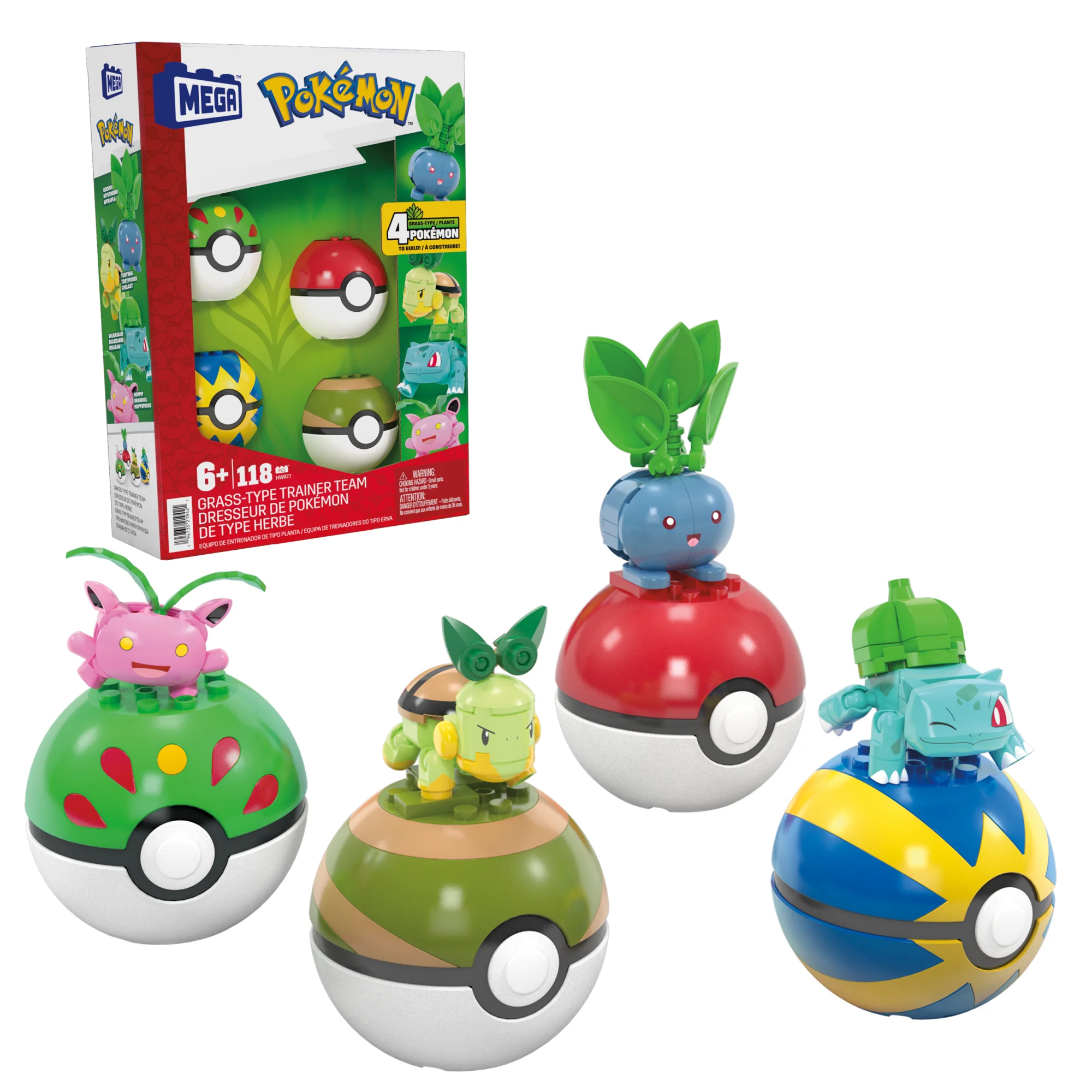 MEGA Pok��mon Grass-Type Trainer Team Building Toy Kit, 4 Action Figures (118 Pieces) For Kids