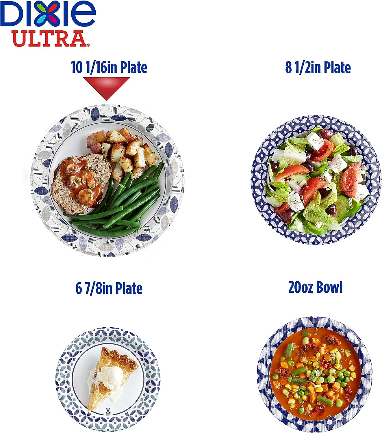 Dixie Ultra Paper Plates, 10 1/16 inch, Dinner Size Printed Disposable Plate, 172 Count (4 Packs of 43 Plates), Packaging and Design May Vary
