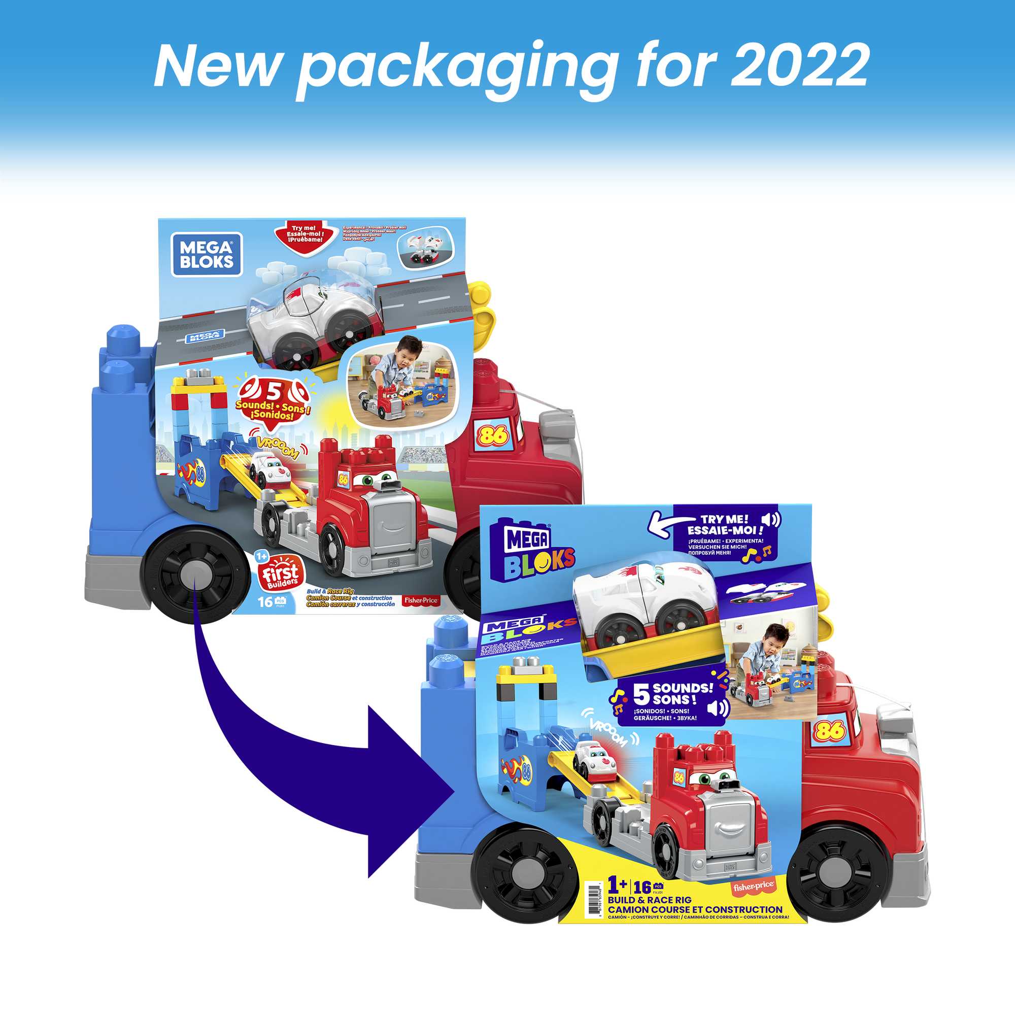 MEGA BLOKS Build & Race Rig Fisher-Price Toy Blocks With Sounds (16 Pieces) For Toddler