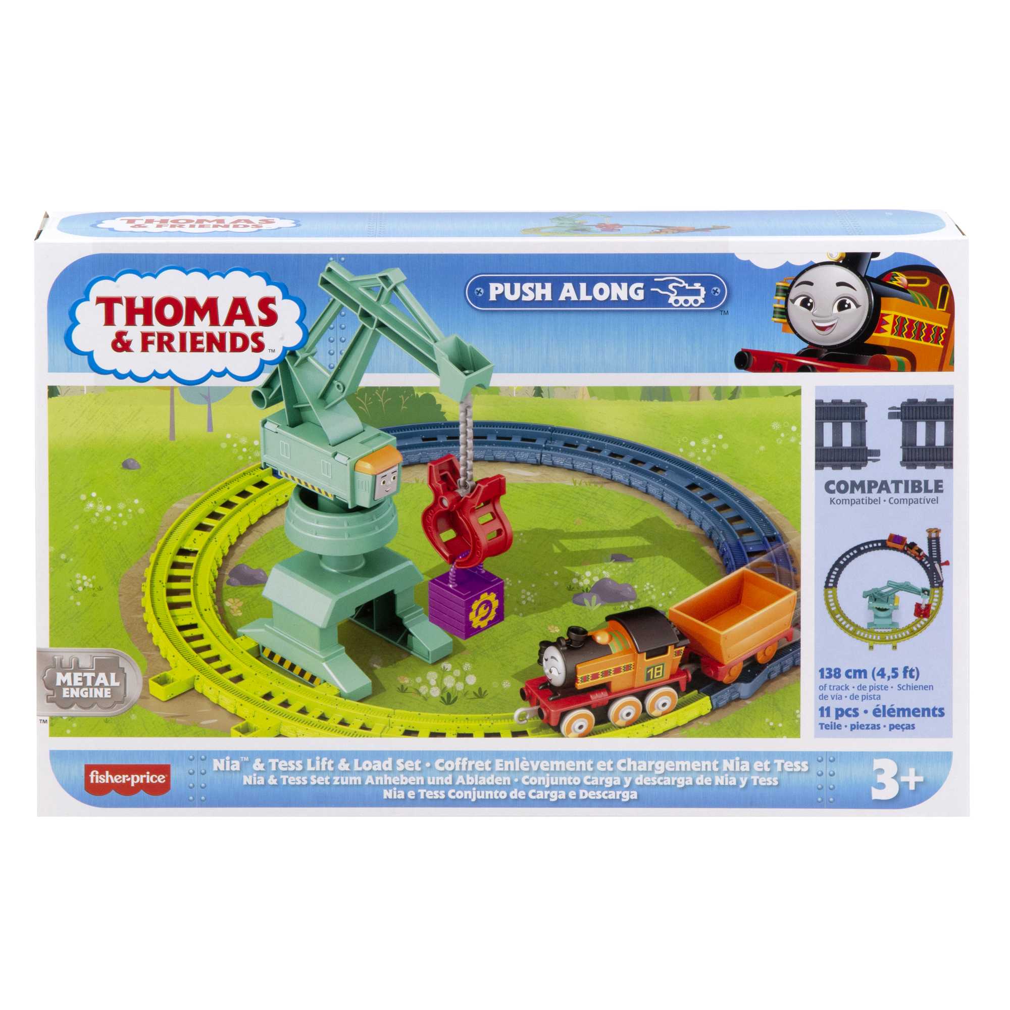 Thomas And Friends Nia And Tess Toy Train Set, Track Set With Diecast Engine & Crane, Lift & Load