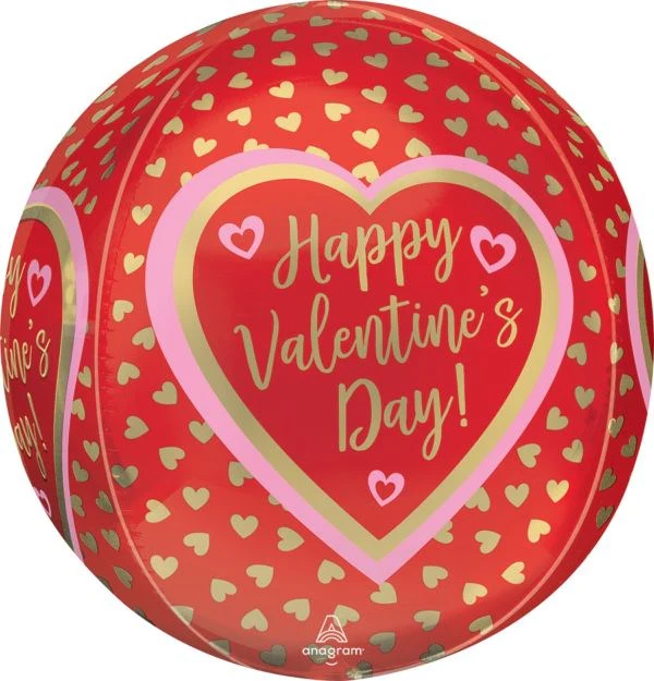 Anagram 16 inch Happy Valentines Day Golden Hearts Orbz Foil Balloon