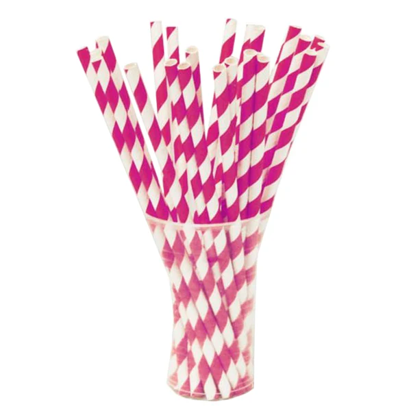 Hot Pink Striped Paper Straws | 25 Count