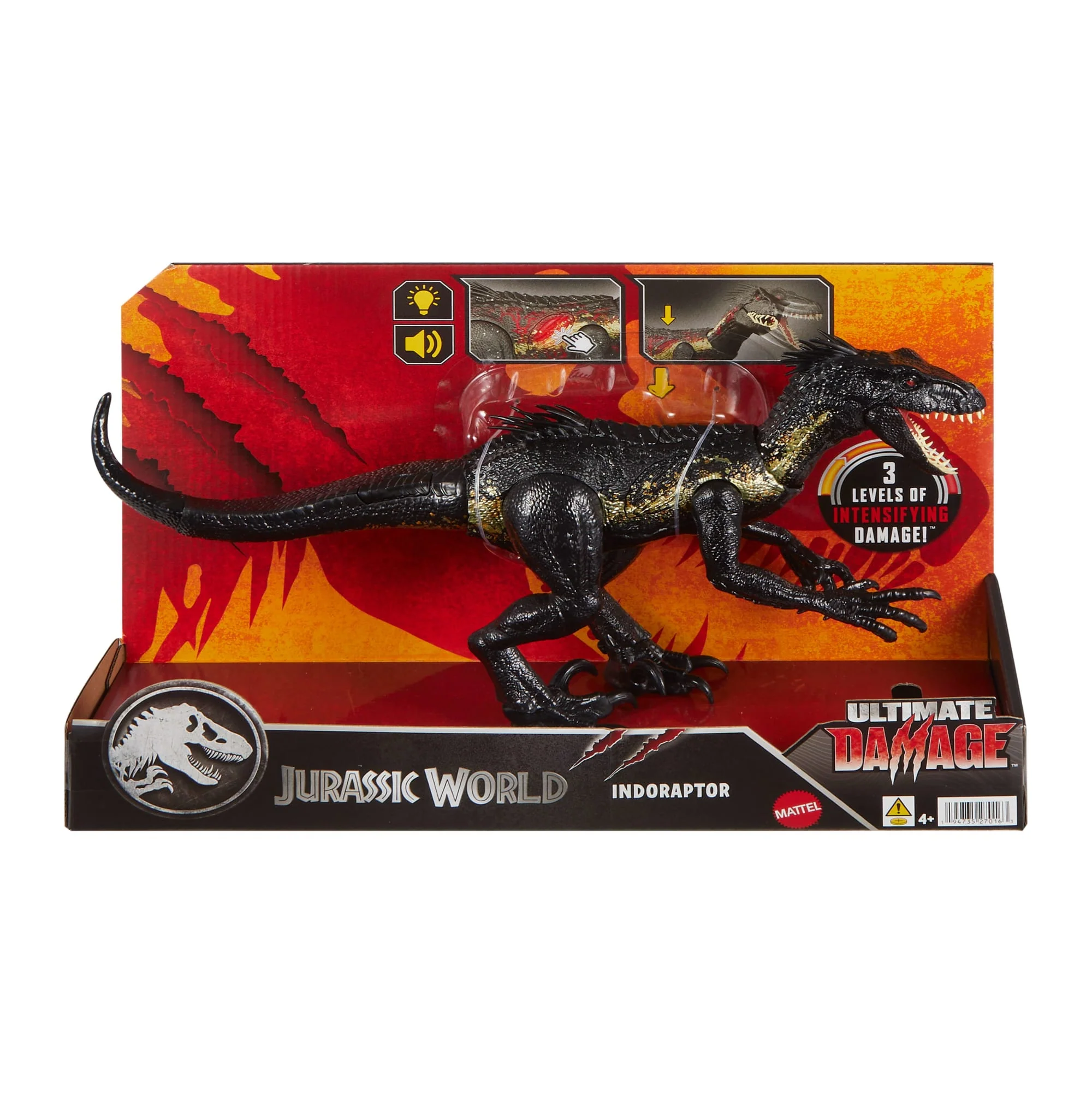 Jurassic World Ultimate Damage indoraptor Dinosaur Toy Figure, Damage, Light & Sound Toy