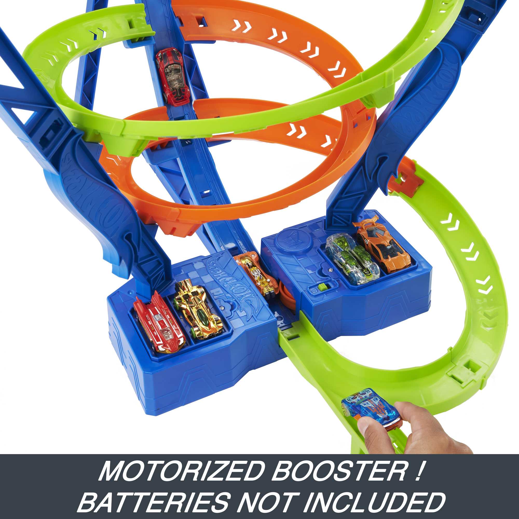 Hot Wheels Track Set And 1:64 Scale Toy Car, Spiral Race Track With Motorized Booster
