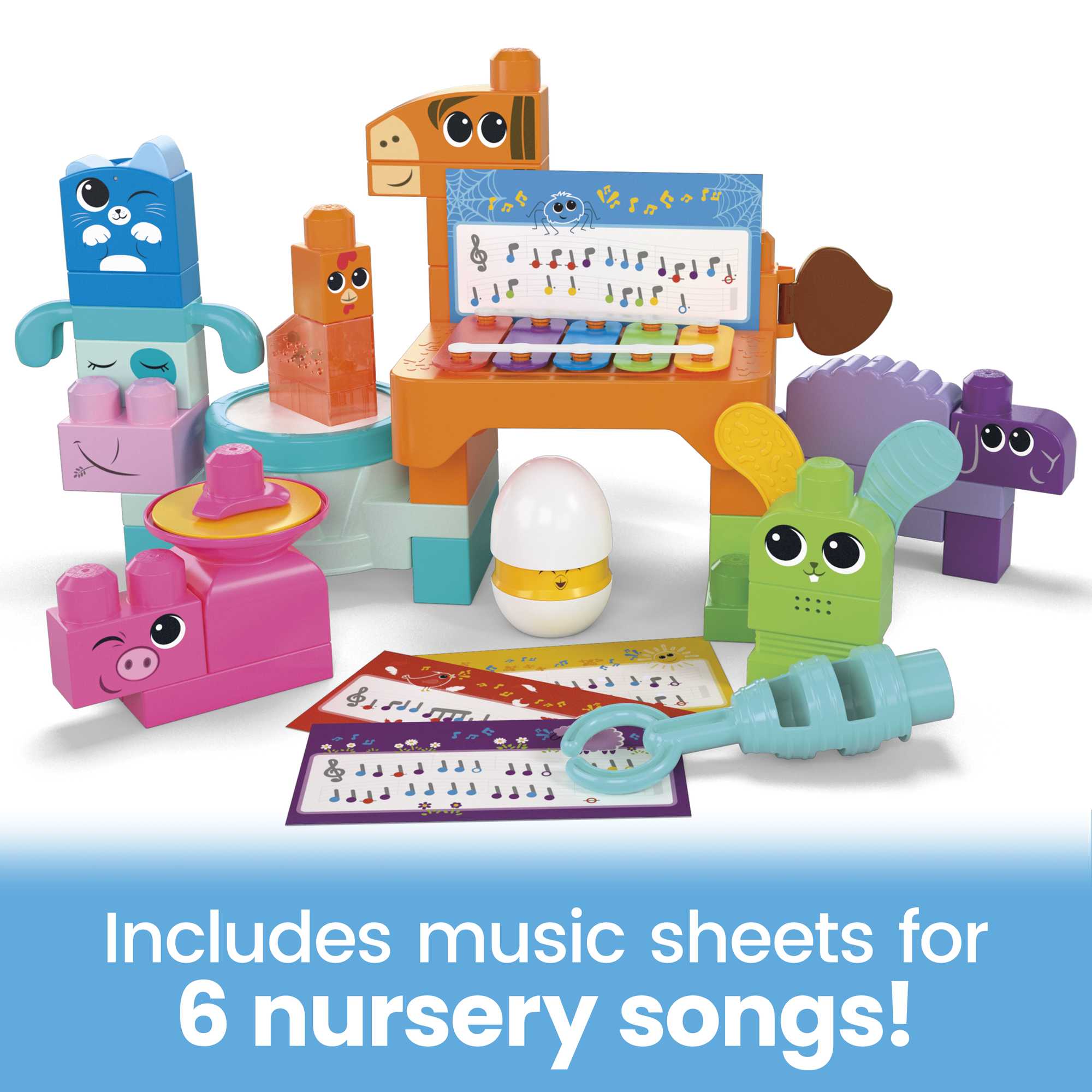 MEGA Bloks Fisher Price Musical Farm Band Sensory Block Toy (45 Pieces) For Toddler