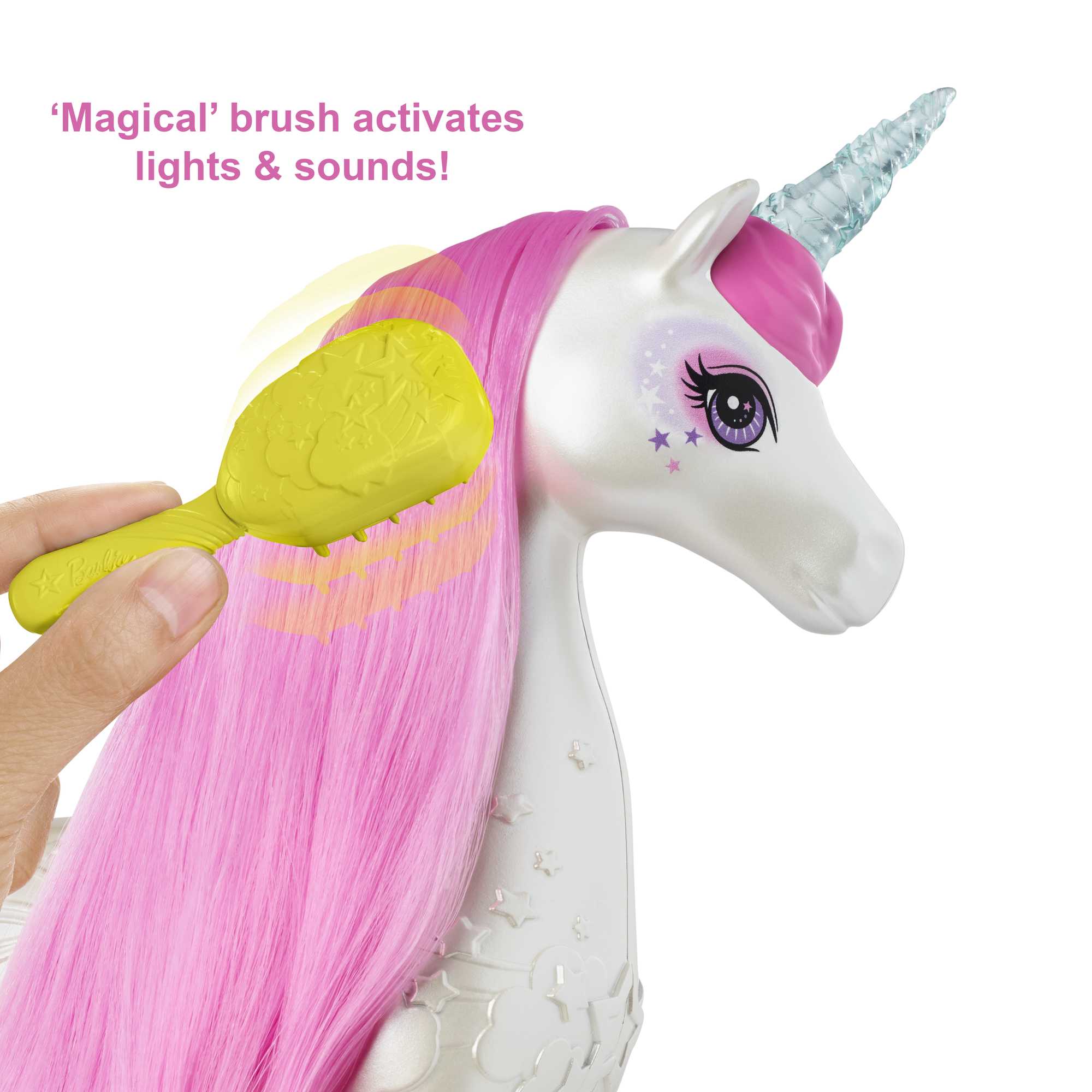 Barbie Dreamtopia Brush ��n Sparkle Unicorn With Lights And Sounds, White With Pink Mane And Tail