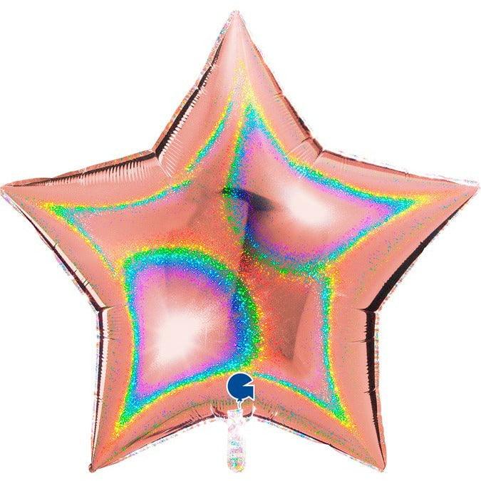 Grabo Rose Gold Glitter Holographic Star 36in Foil Balloon
