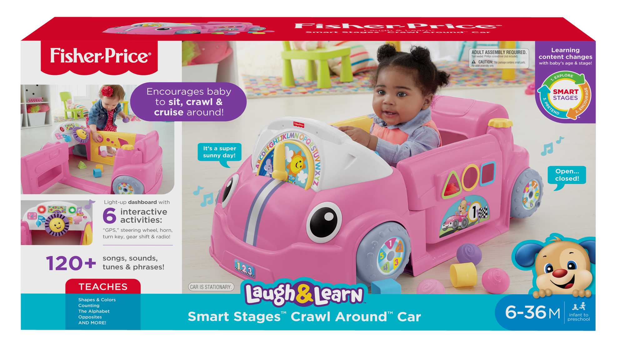 Fisher-Price Laugh & Learn Crawl Around Car, Electronic Learning Toy Activity Center For Baby, Pink
