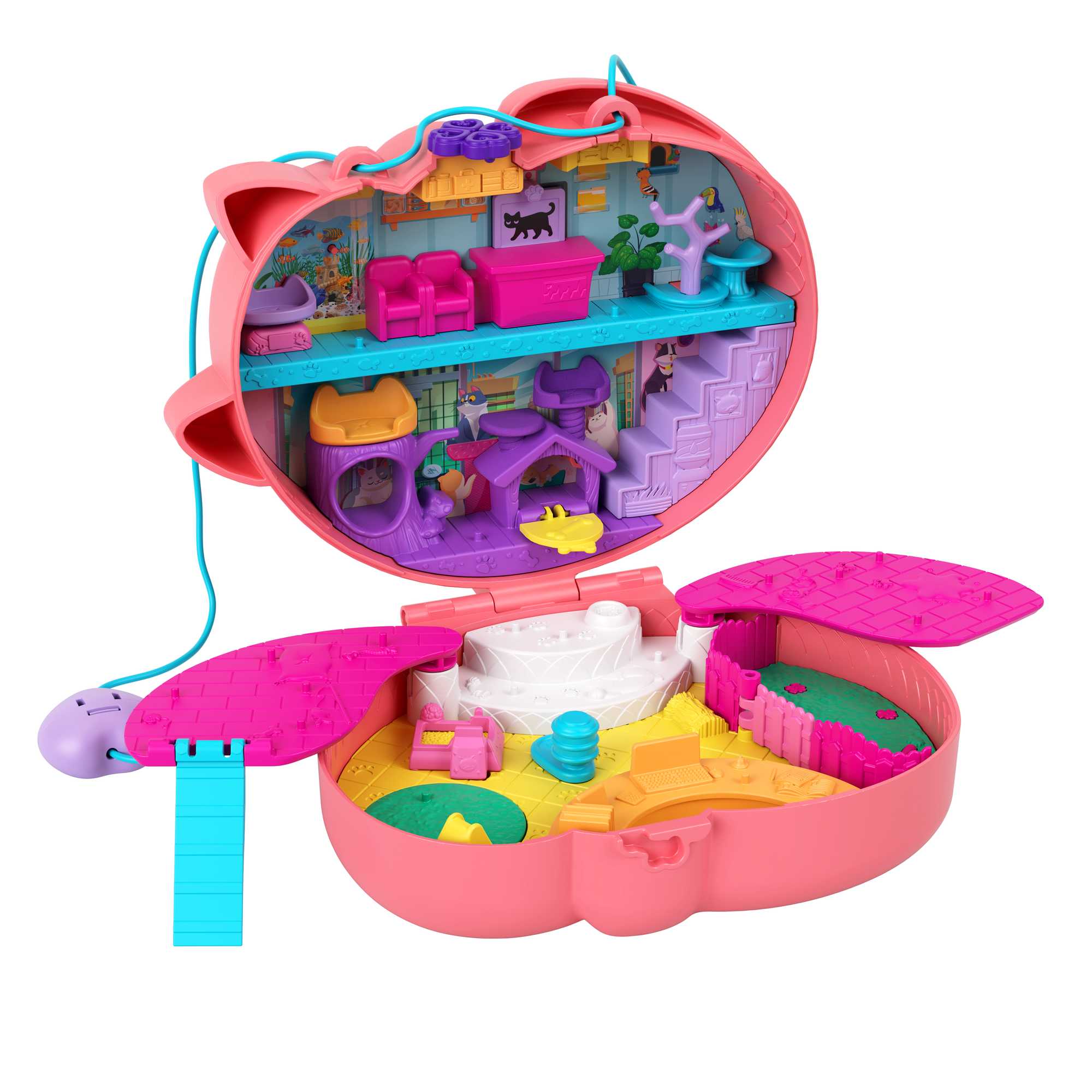 Polly Pocket Starring Shani Cuddly Cat Purse, 2 Micro Dolls, 18 Accessories, Pop & Swap Peg Feature, 4 & Up