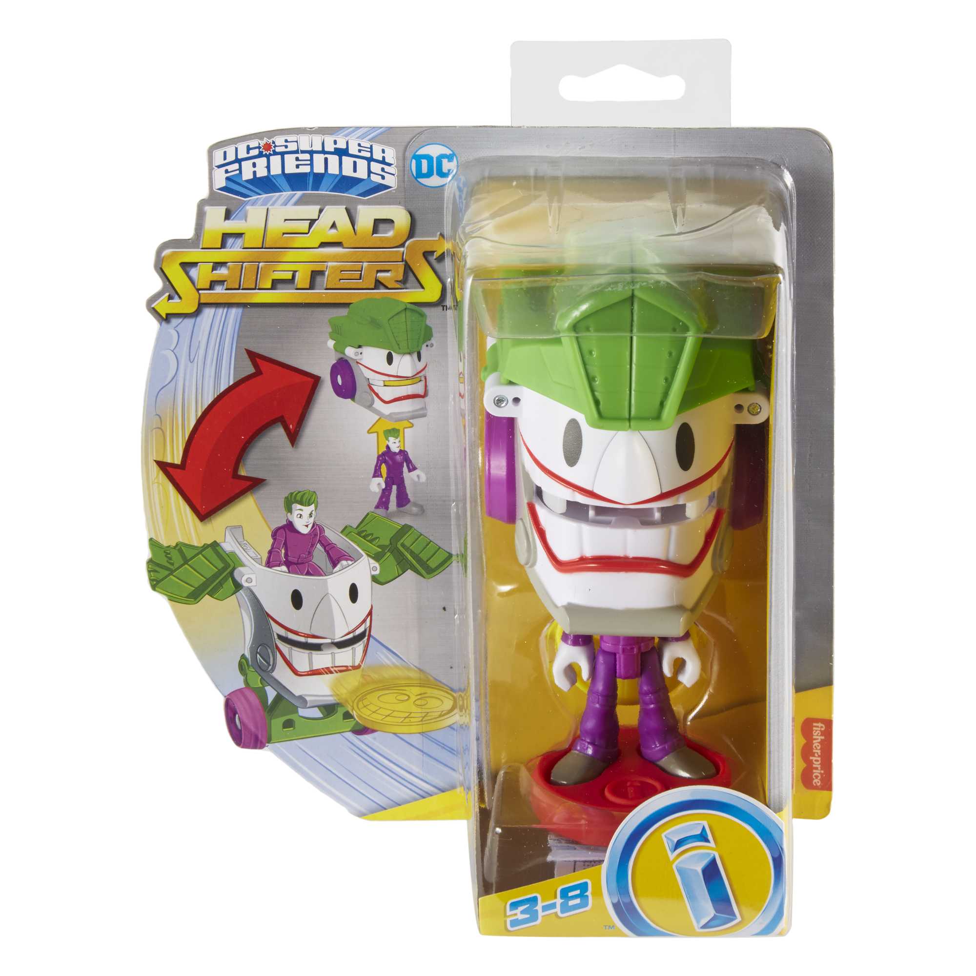 Imaginext DC Super Friends the Joker & Laff Mobile, Head Shifters, 4-Piece Figure & Vehicle Set For Kids