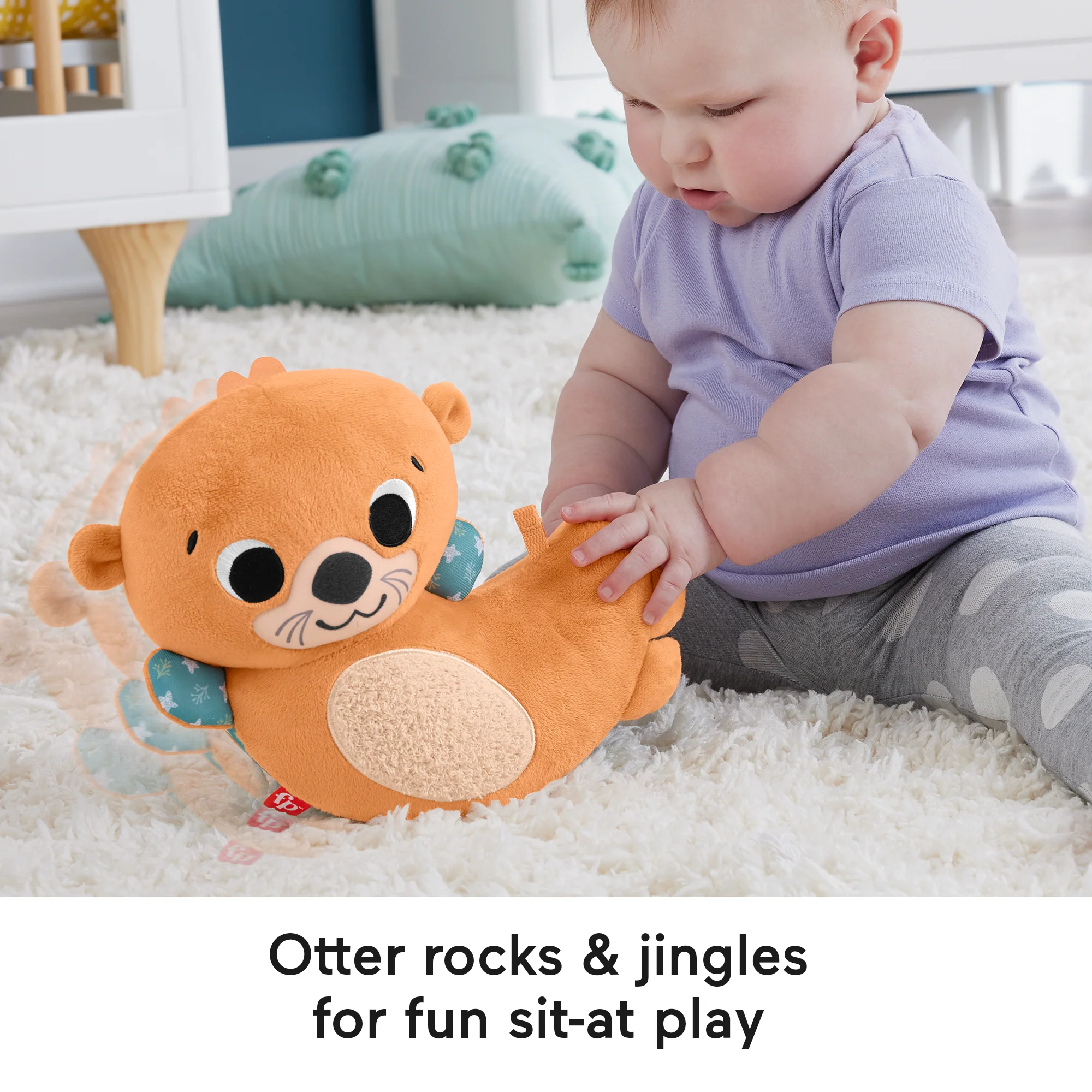 Fisher-Price 2-In-1 Rockin�� Tummy Time Otter Plush Toy With Soft Book For Newborn Sensory Play