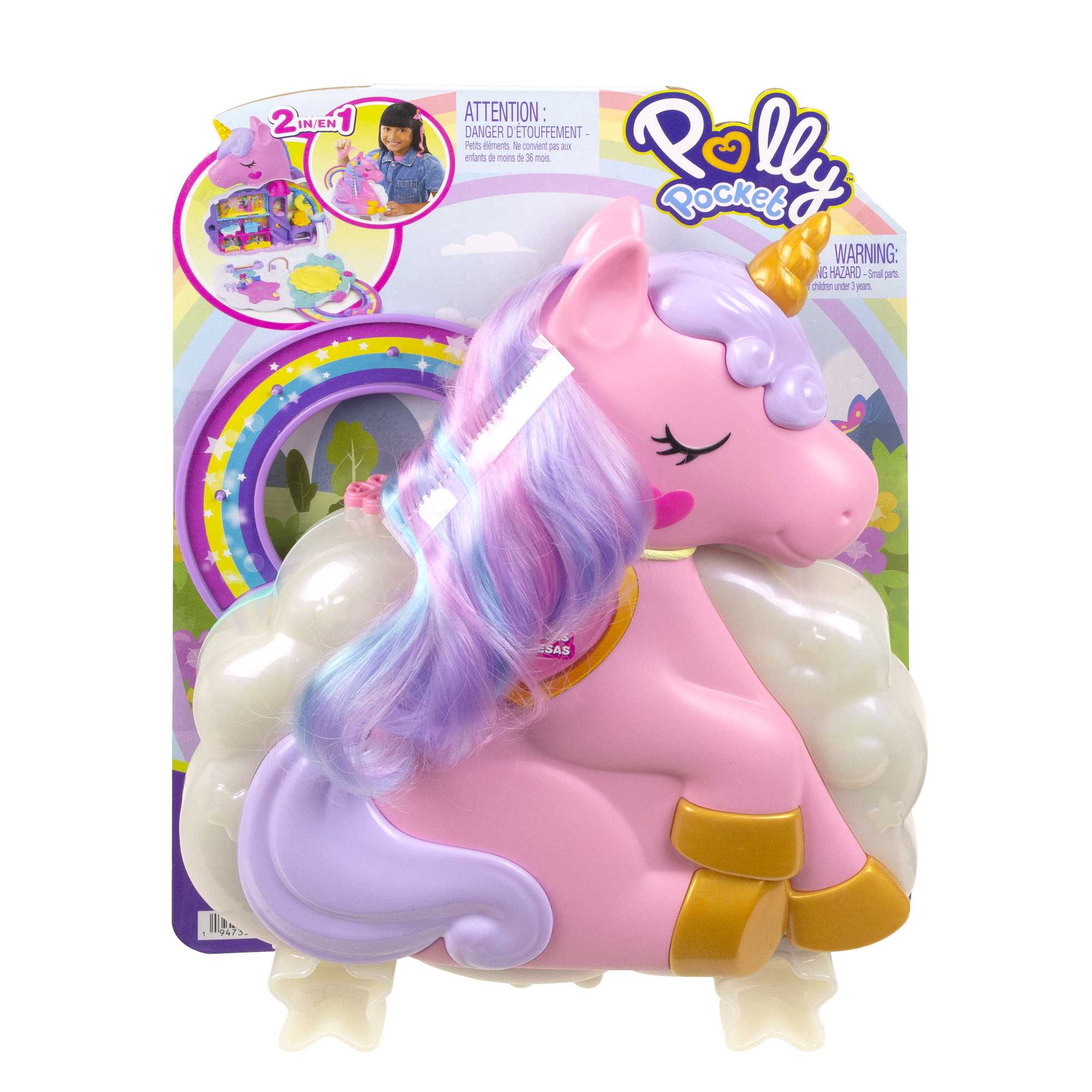 Polly Pocket Mini Toys, Rainbow Unicorn Salon Playset With 2 Dolls And 20+ Accessories