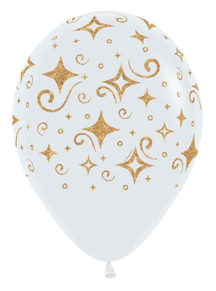 11 inch Sempertex Golden Diamonds Fashion White Latex Balloons All over Print 50ct