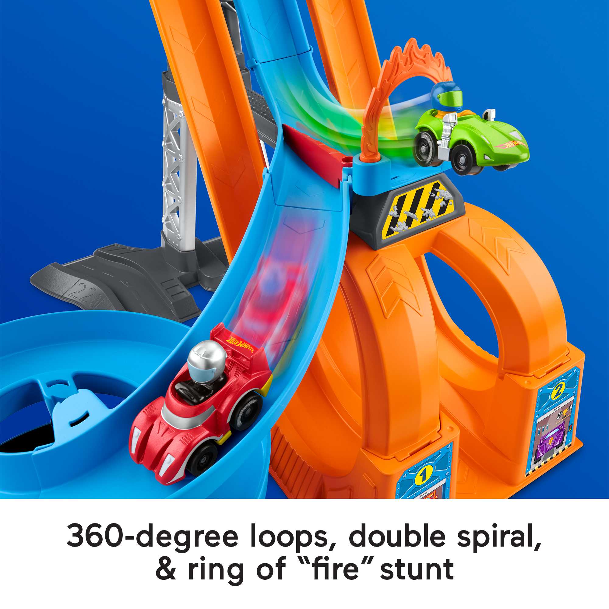 Little People Hot Wheels Racing Loops Tower Toddler Vehicle Playset With Sounds & 2 Toy Cars