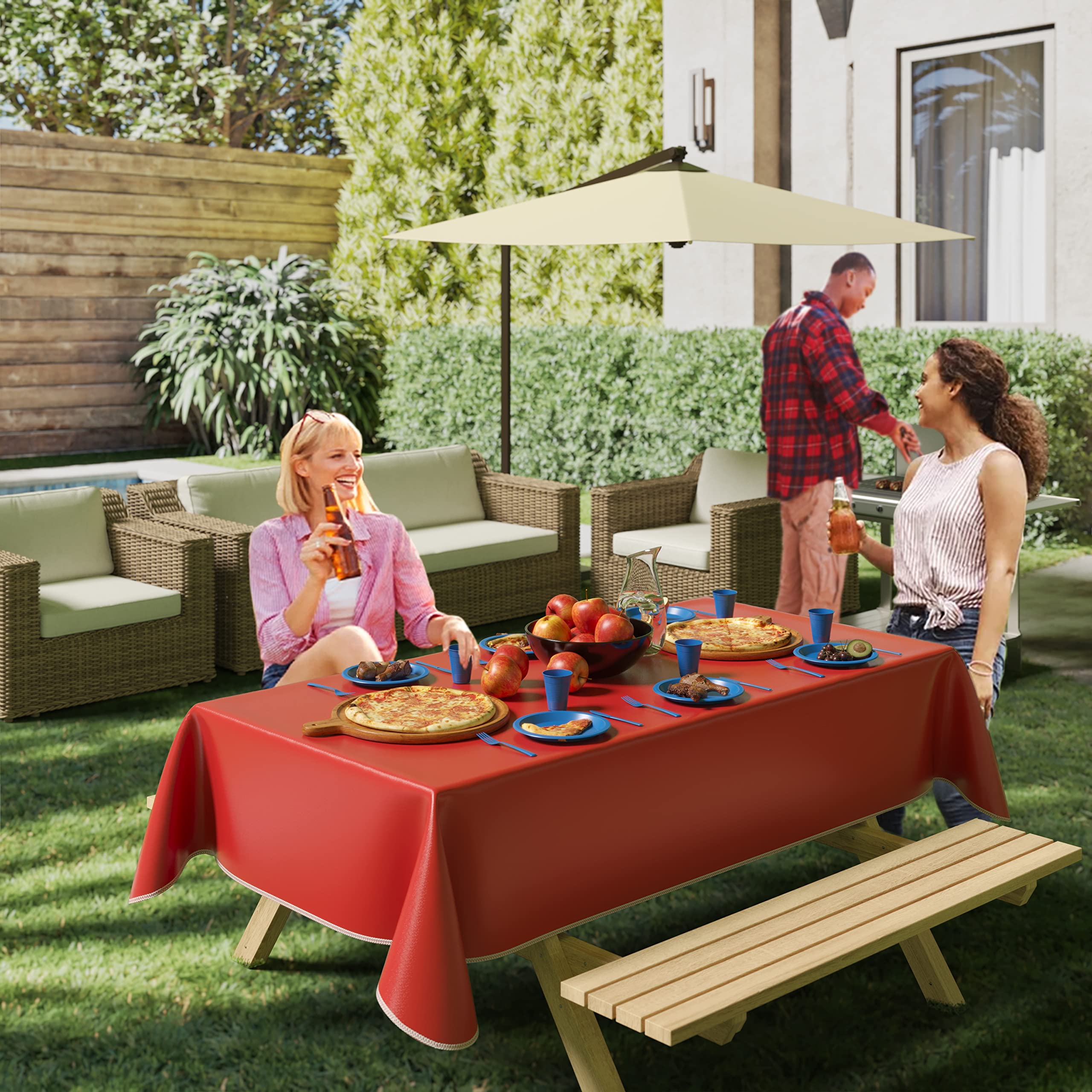 Red Flannel Backed Table Cover 54 In. x 108 In.