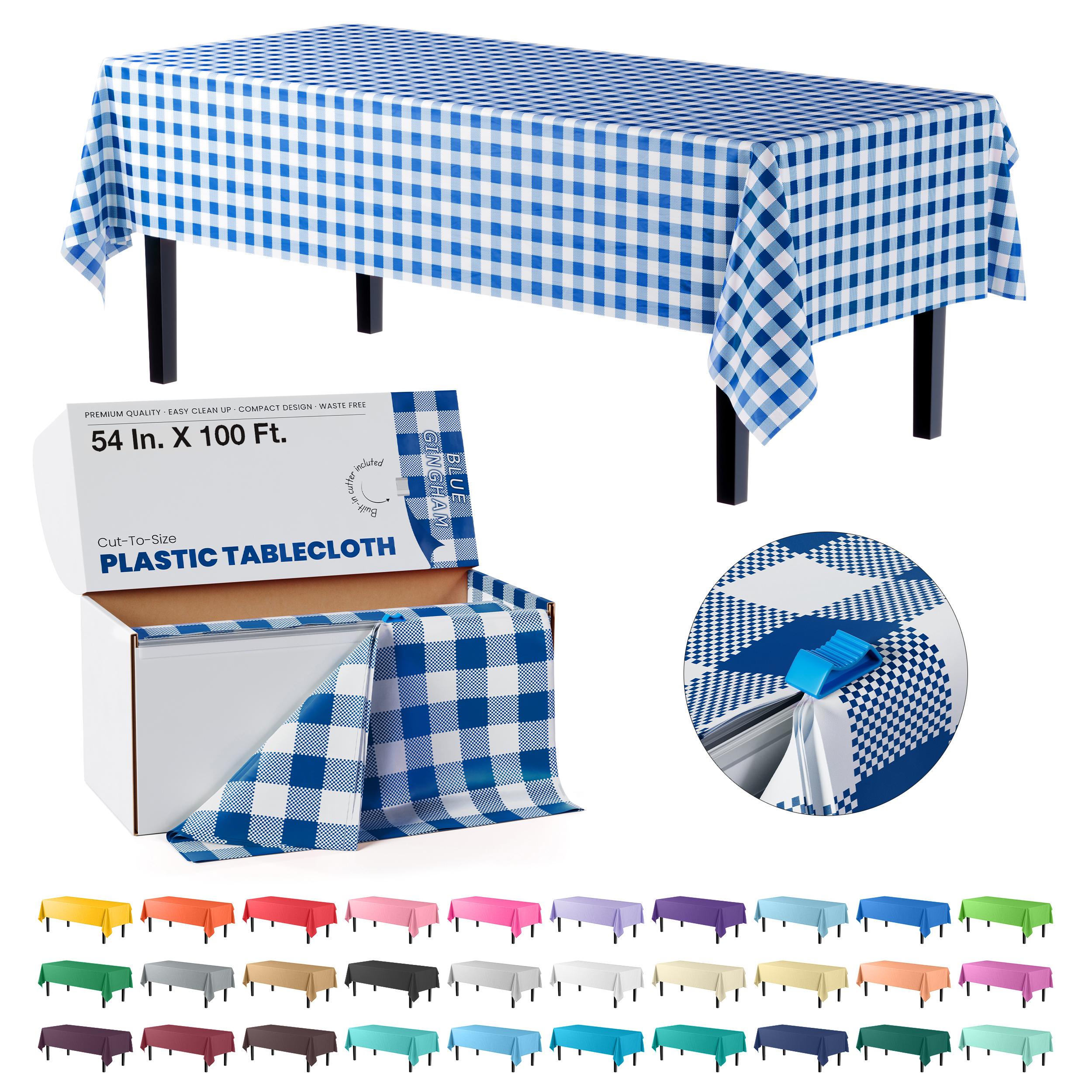54 In. x 100 Ft. Cut to Size Table Cover | Blue Gingham