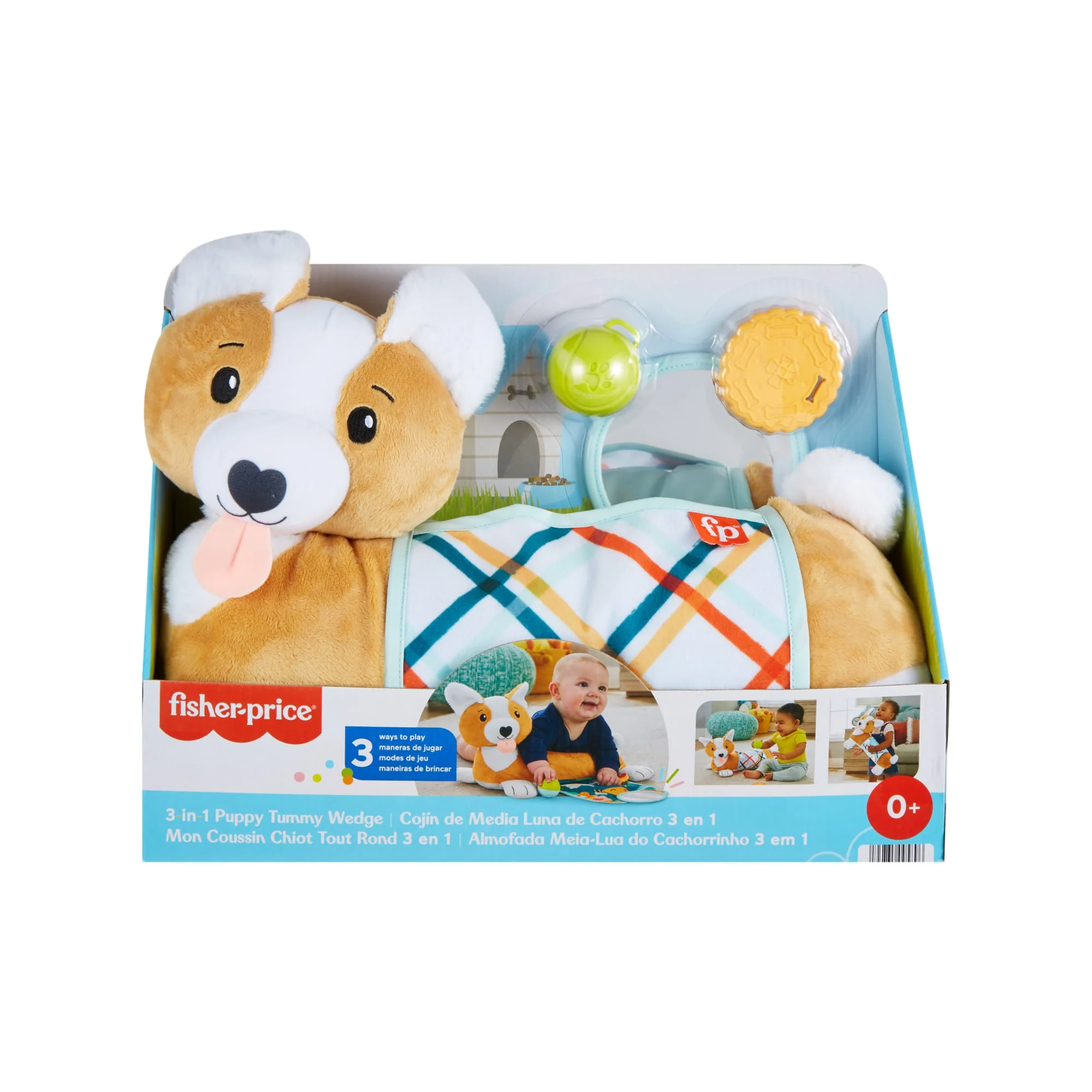 Fisher-Price Baby Tummy Time Toys, 3-In-1 Puppy Wedge With Rattle Teether & Mirror