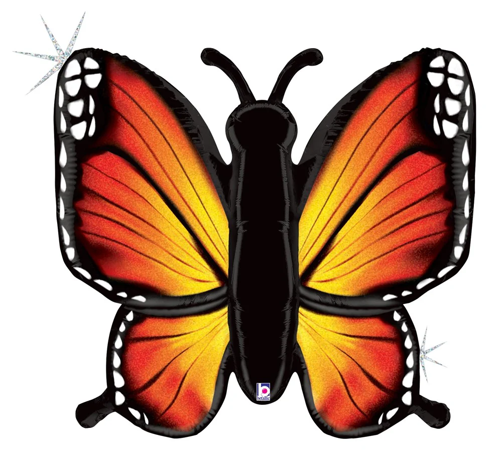 Betallic Radiant Butterfly-Orange 32 inch Glitter Holographic Shaped Foil Balloon Packaged 1ct