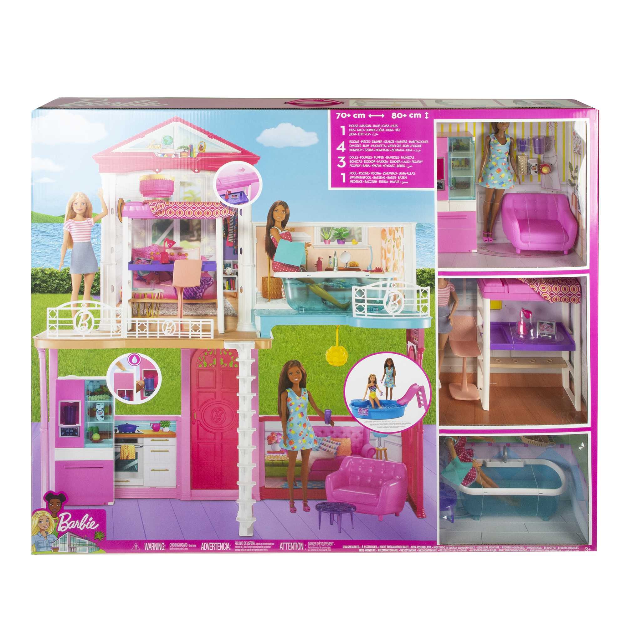 Barbie Dollhouse And Furniture Set With 3 Dolls