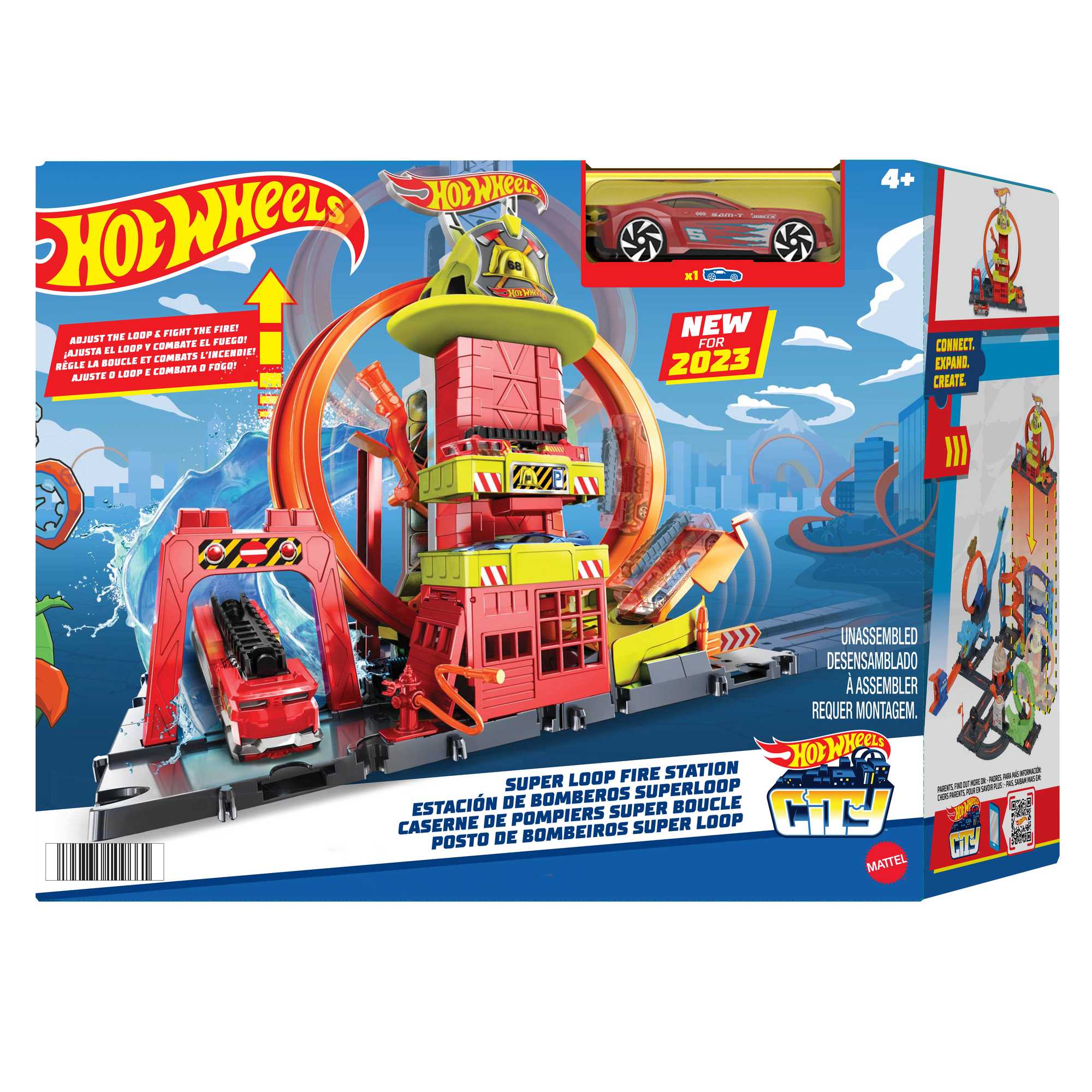 Hot Wheels City With 1 Toy Car, Super Loop Fire Station