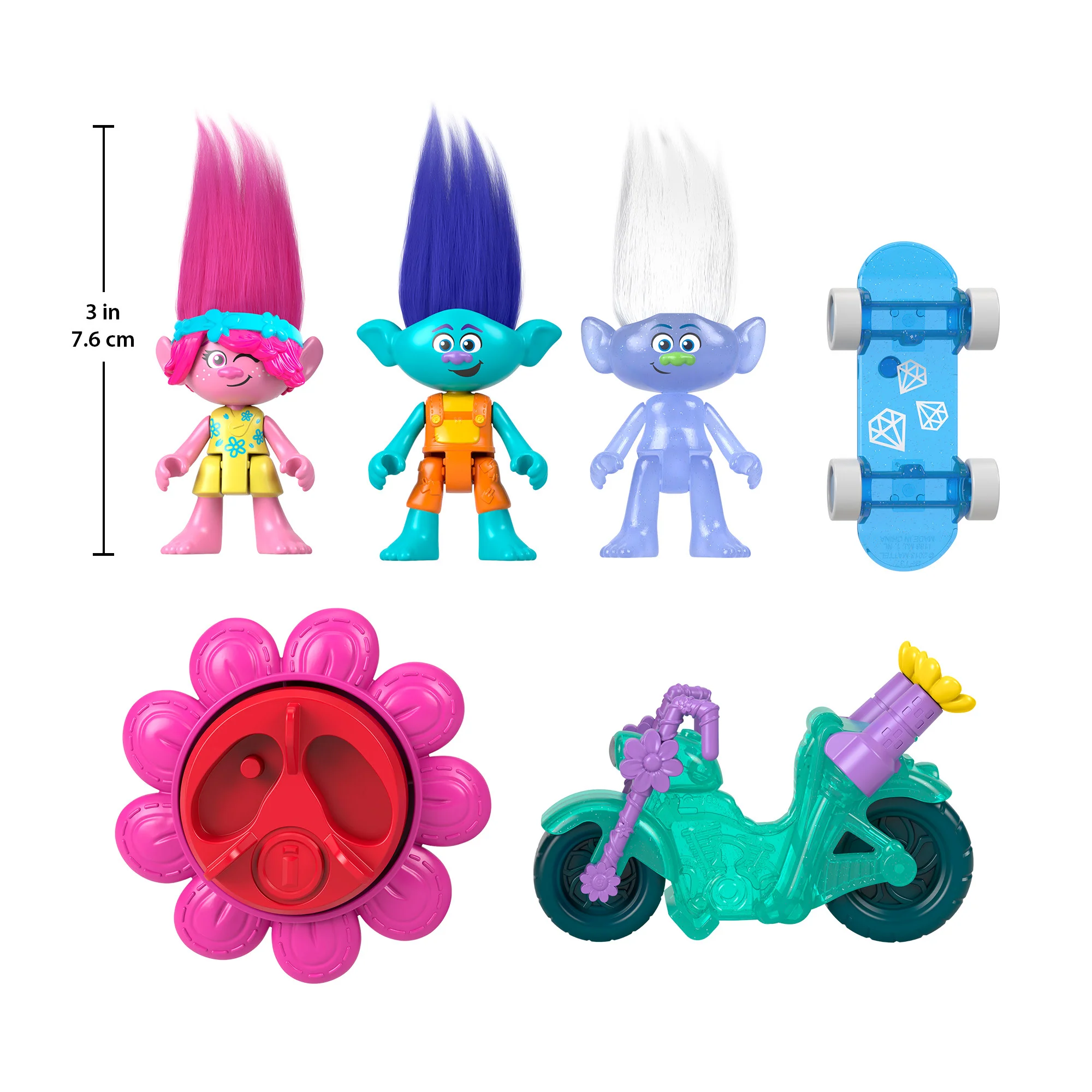 Imaginext Dreamworks Trolls Sparkle & Roll Pack, Poppy Branch & Guy Diamond 6-Piece Figure Set