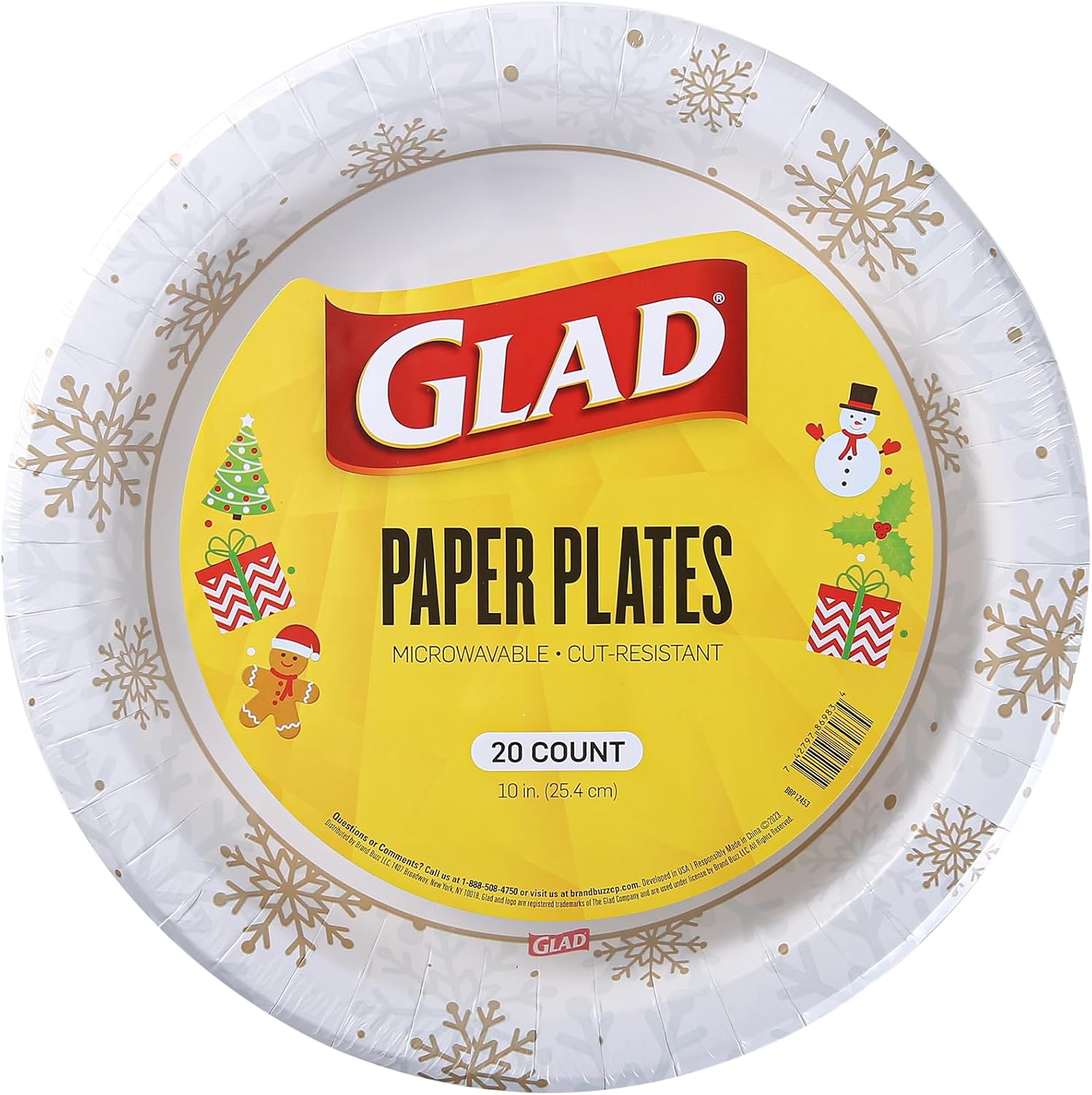 Glad Disposable Holiday Paper Plates, 10 Inch, 20 Count - Red Snowflake Design, Heavy Duty and Microwavable