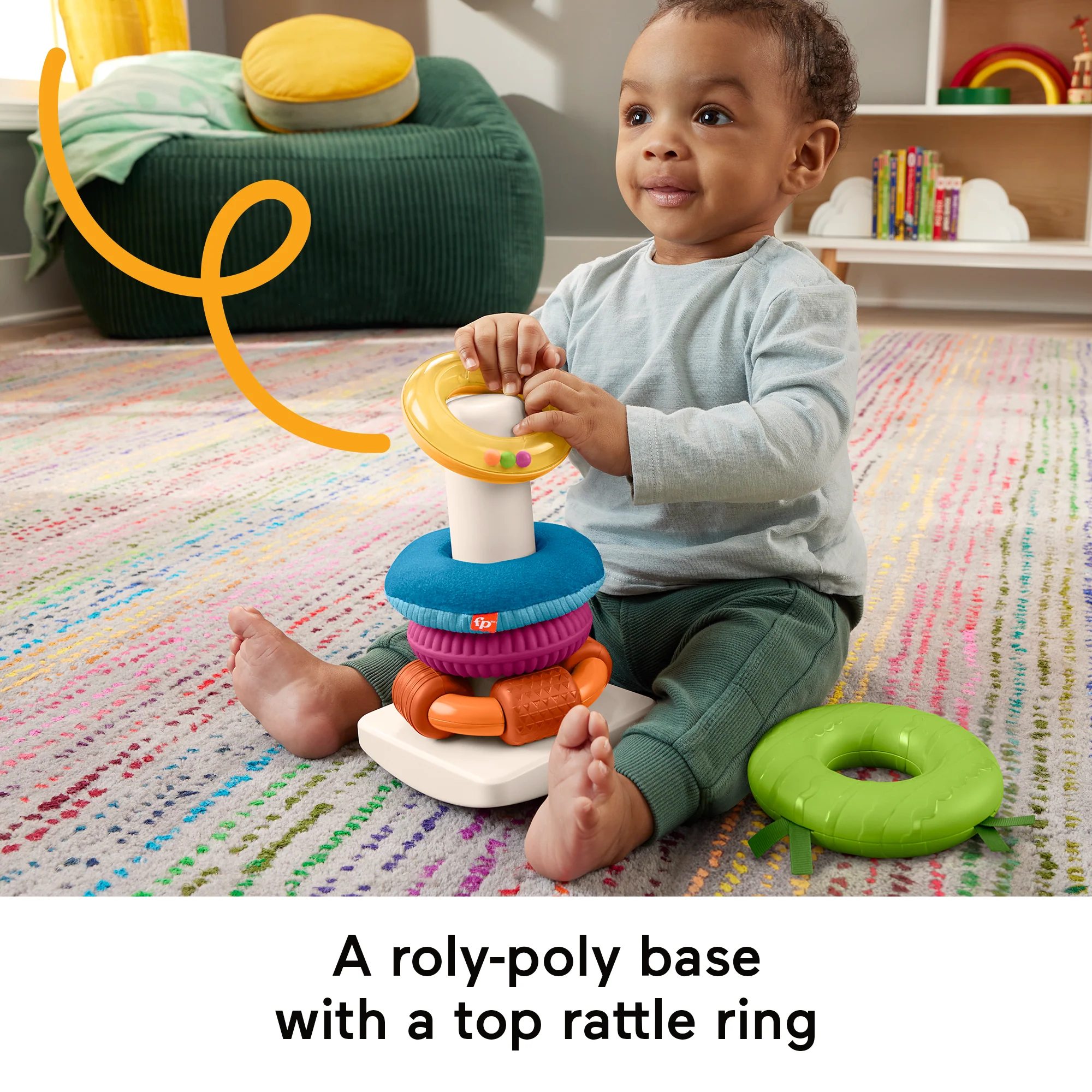 Fisher-Price Sensory Rock-A-Stack Roly-Poly Stacking Toy With Fine Motor Activities For Babies