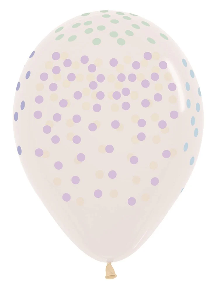 11 inch Sempertex Confetti Multicolor Pastel (Crystal Clear) Latex Balloons All over Print 50ct