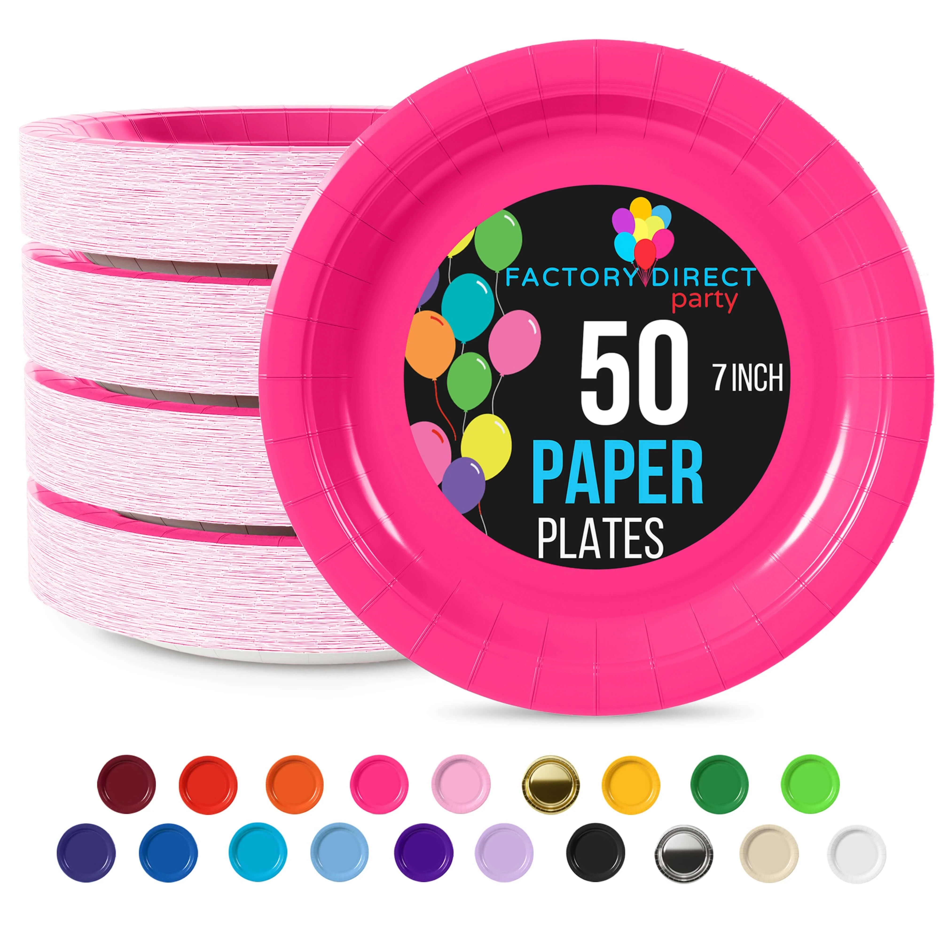 7 In. Hot Pink Paper Plates - 50 Ct.