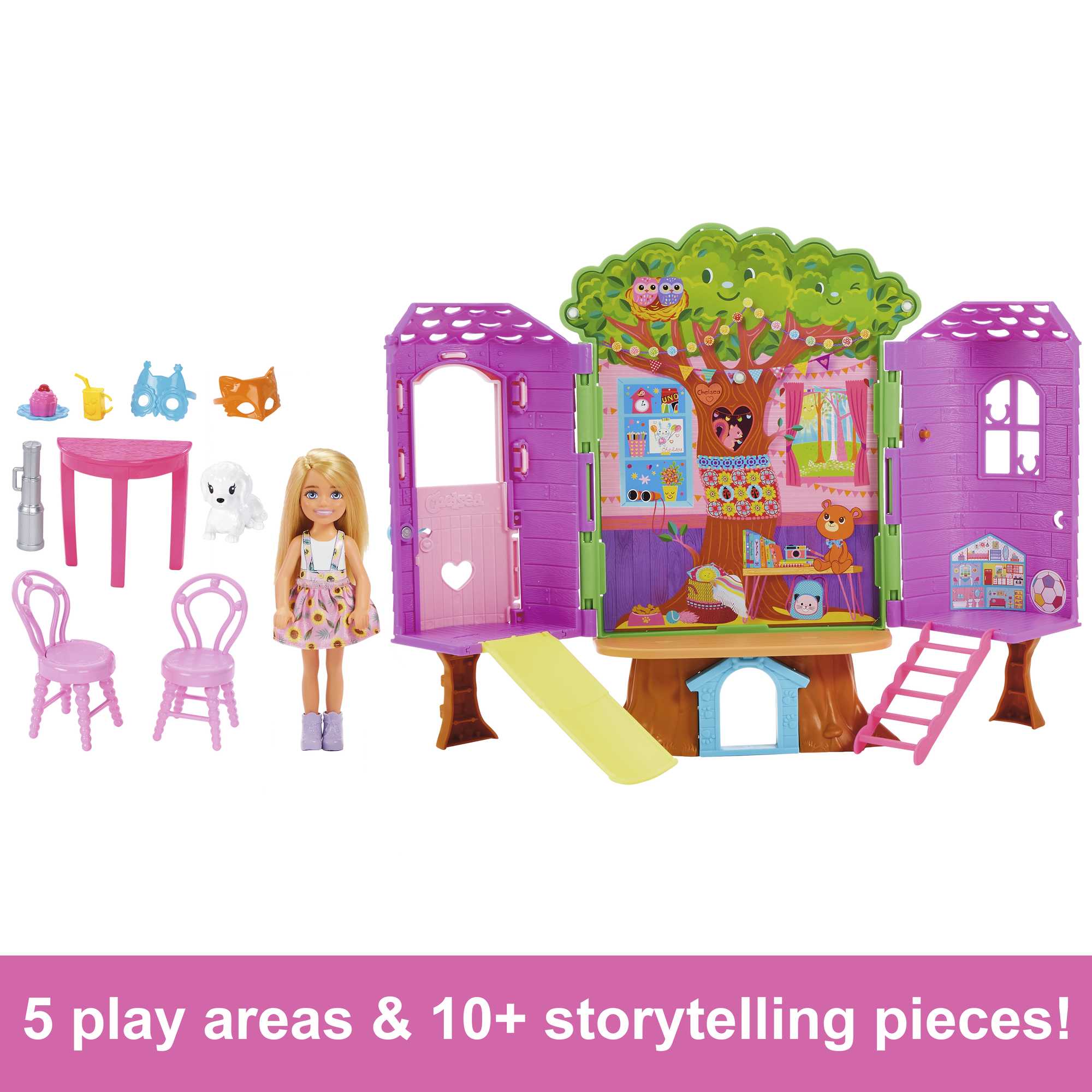 Chelsea Barbie Doll And Treehouse Playset With Pet Puppy