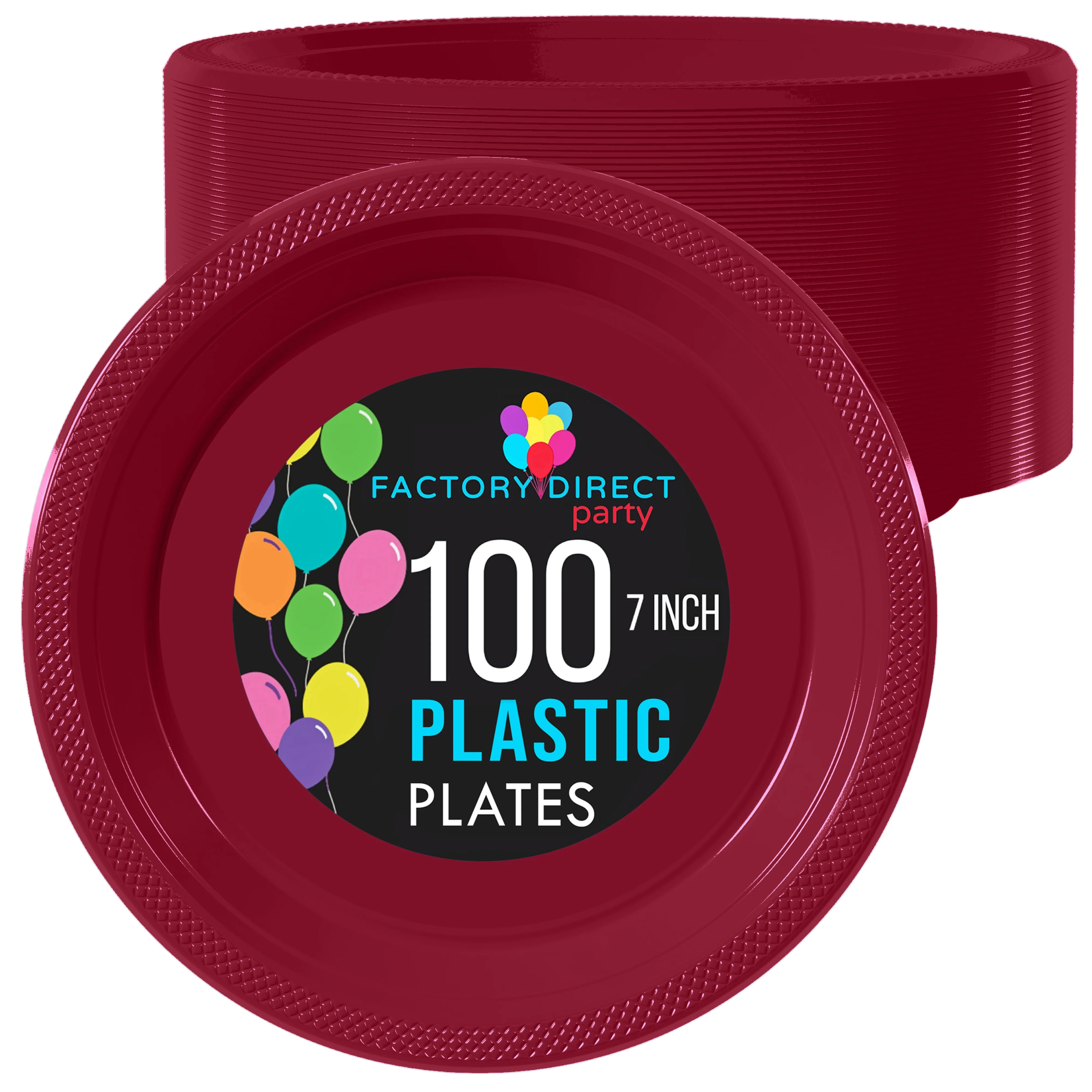7 In. Burgundy Plastic Plates | 100 Count