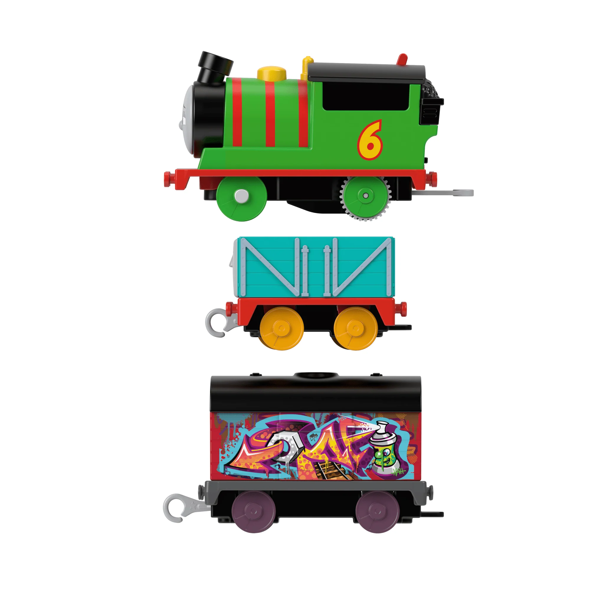 Thomas & Friends Graffiti Percy Motorized Toy Train Engine With Cargo Cars For Preschool Kids