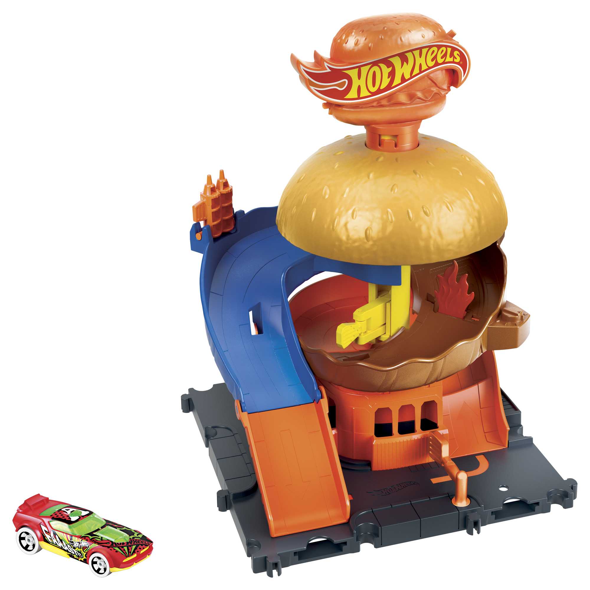 Hot Wheels? Let's Race Netflix - City Burger Drive-Thru Playset, With 1 Toy Car