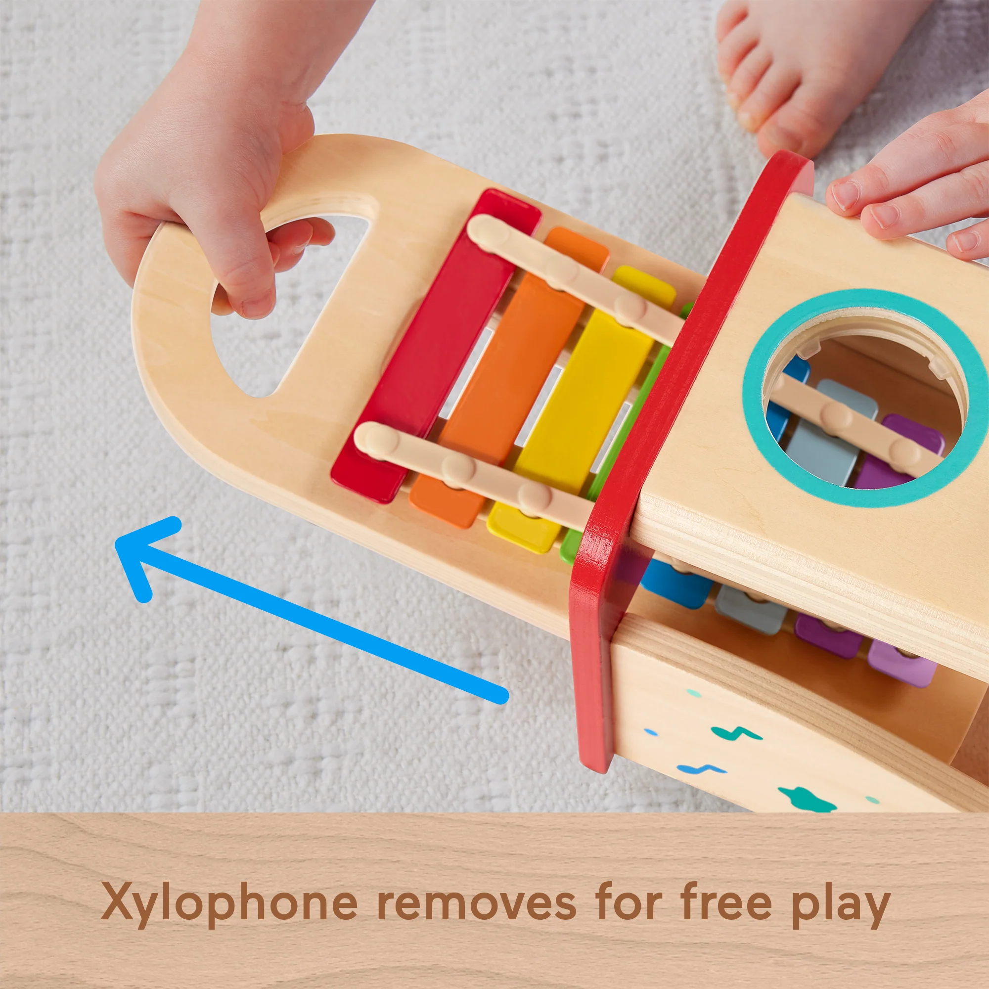 Fisher-Price Wooden Pound & Tap Bench Xylophone Toddler Musical instrument Toy, 6 Wood Pieces