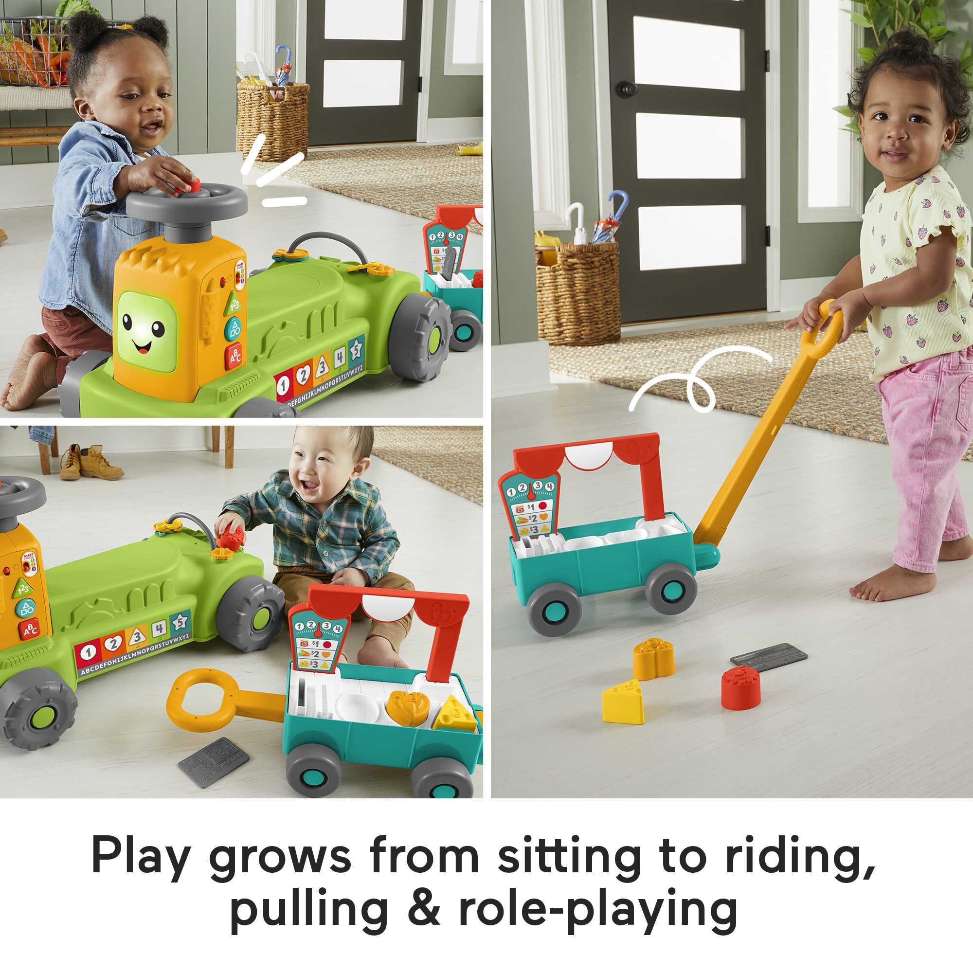 Fisher-Price Laugh & Learn 4-In-1 Farm To Market Tractor Ride-On Learning Toy For Baby & Toddlers