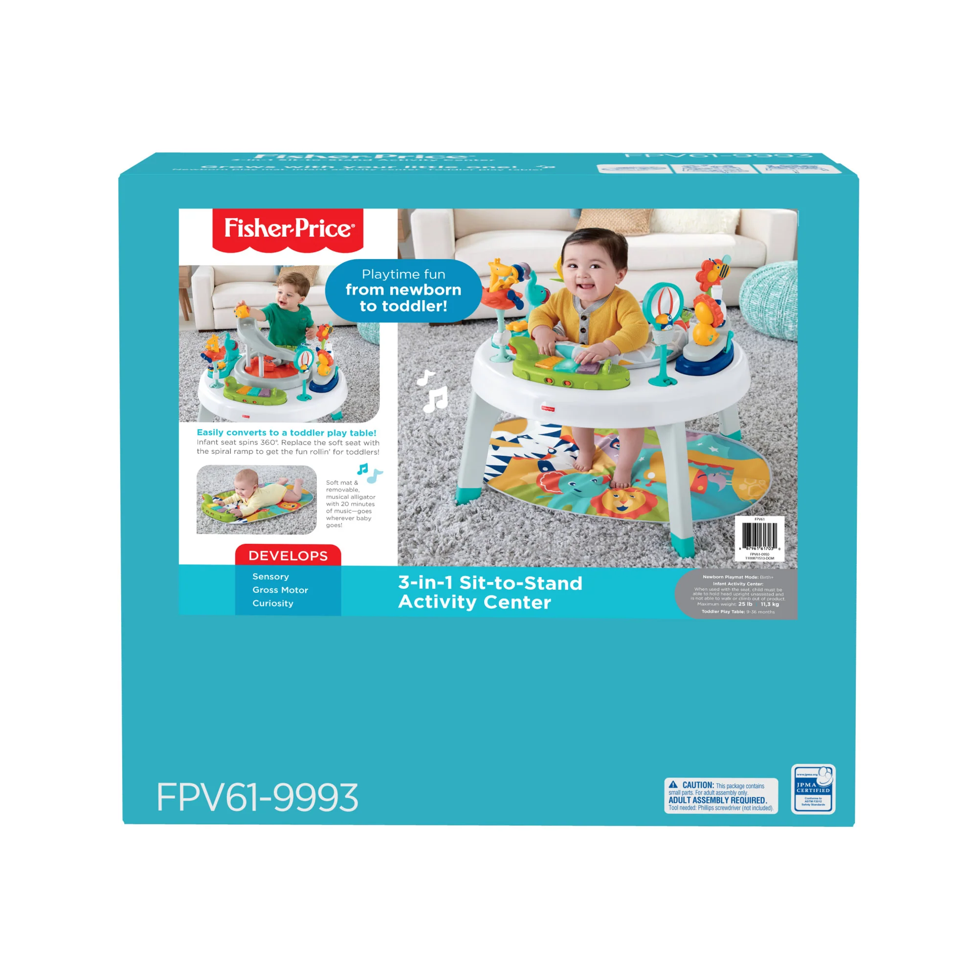 Fisher-Price 3-In-1 Sit-To-Stand Infant Activity Center And Toddler Play Table With Newborn Playmat