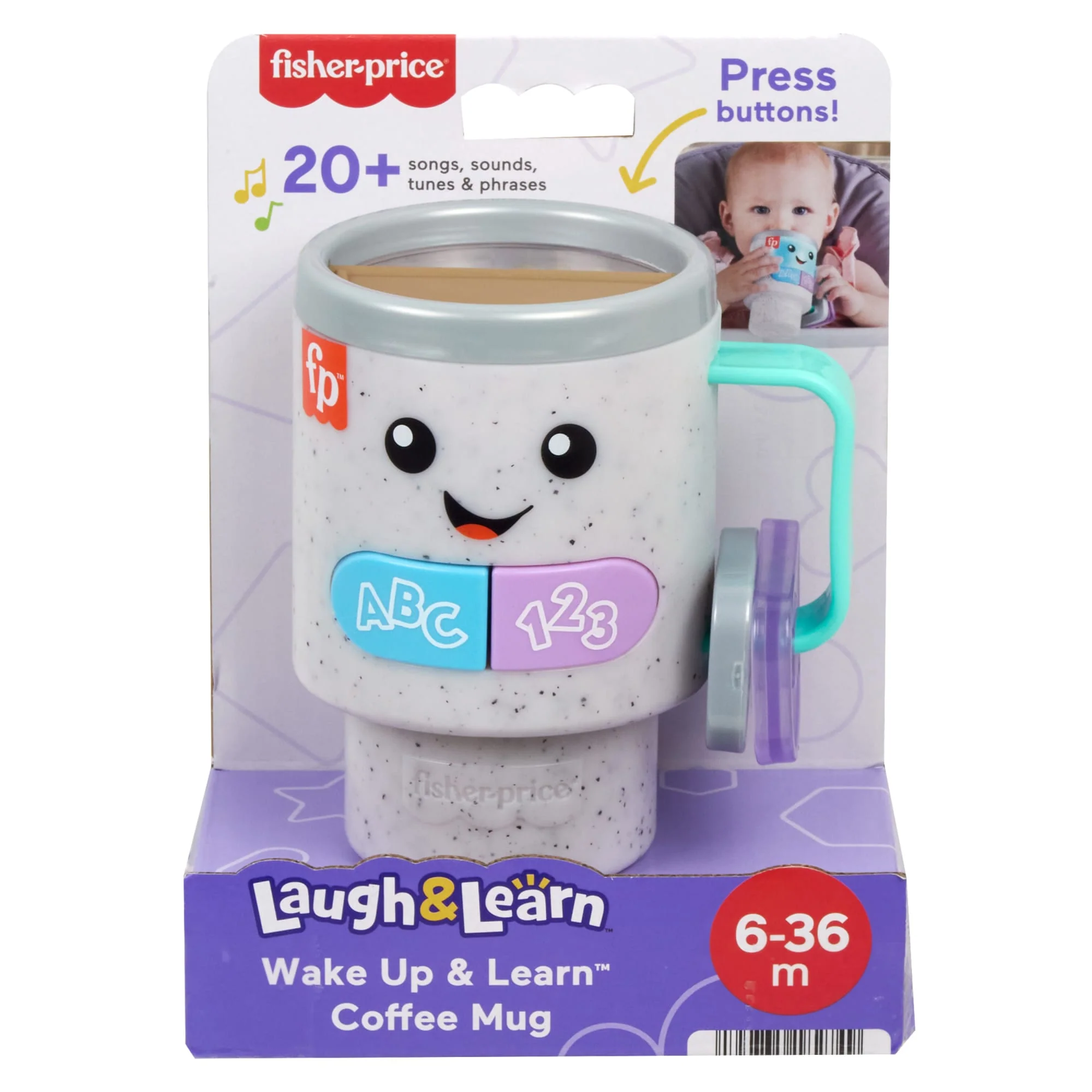 Fisher-Price Laugh & Learn Wake Up & Learn Coffee Mug Baby Musical Toy, Multilanguage Version
