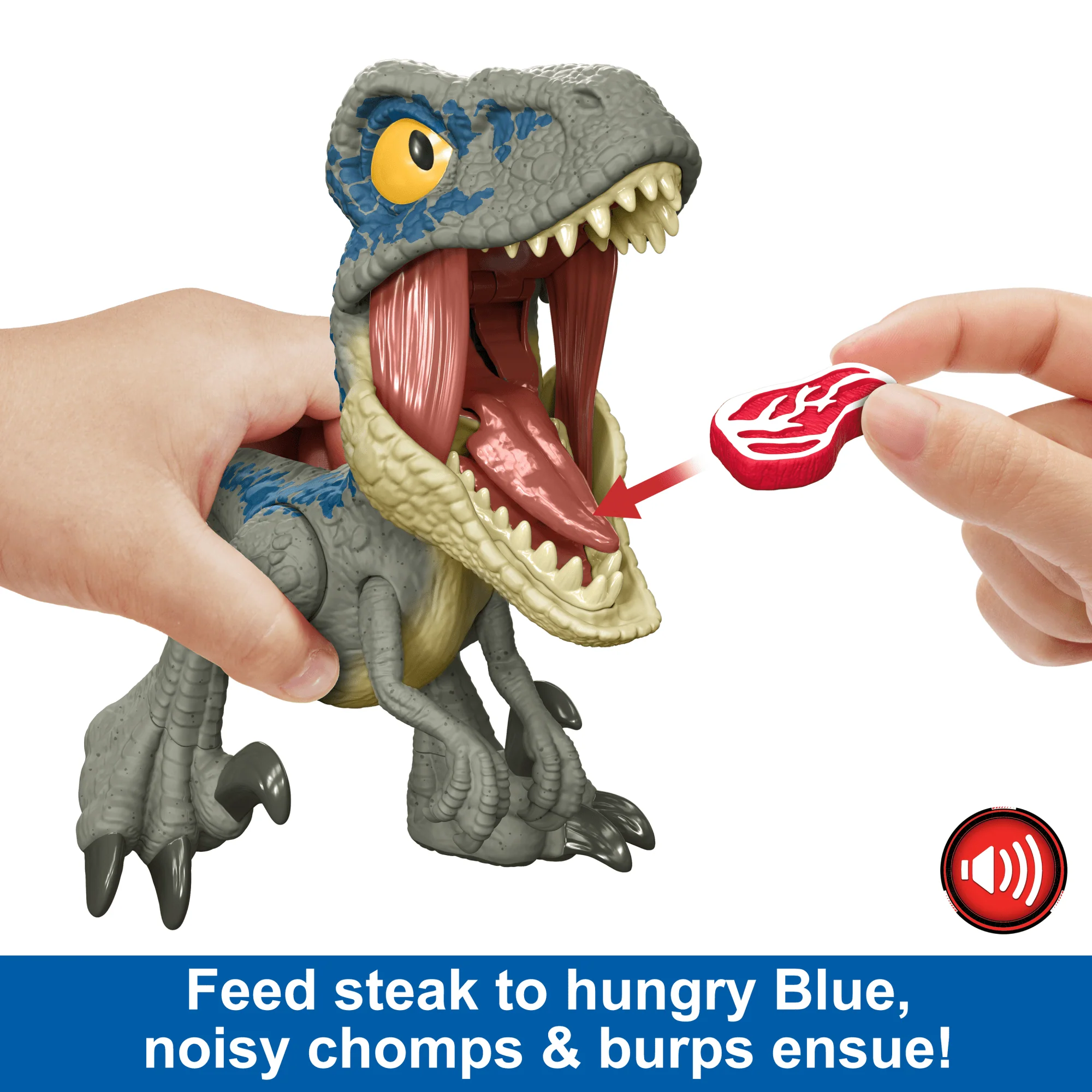 Jurassic World MEGA Roar Blue Velociraptor Dinosaur Toy With Sound & Stretchable Jaw