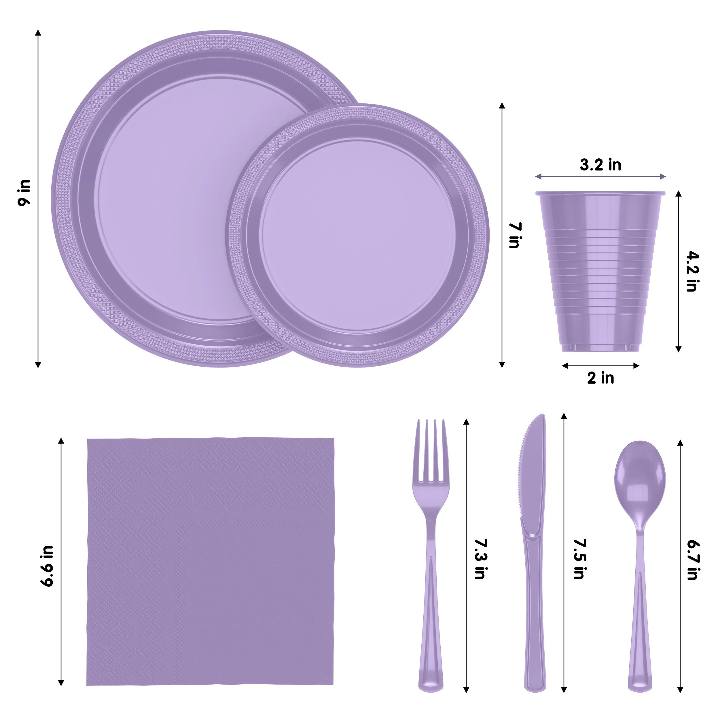 182 Pcs Lavender Plastic Dinnerware Set | Setting for 26